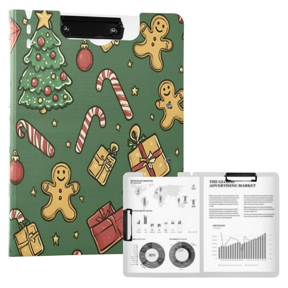 FORMRS A4 Clipboard Folder with Pen Holder Horizontal Foldable School Office Binder, Yellow Christmas Gingerbread