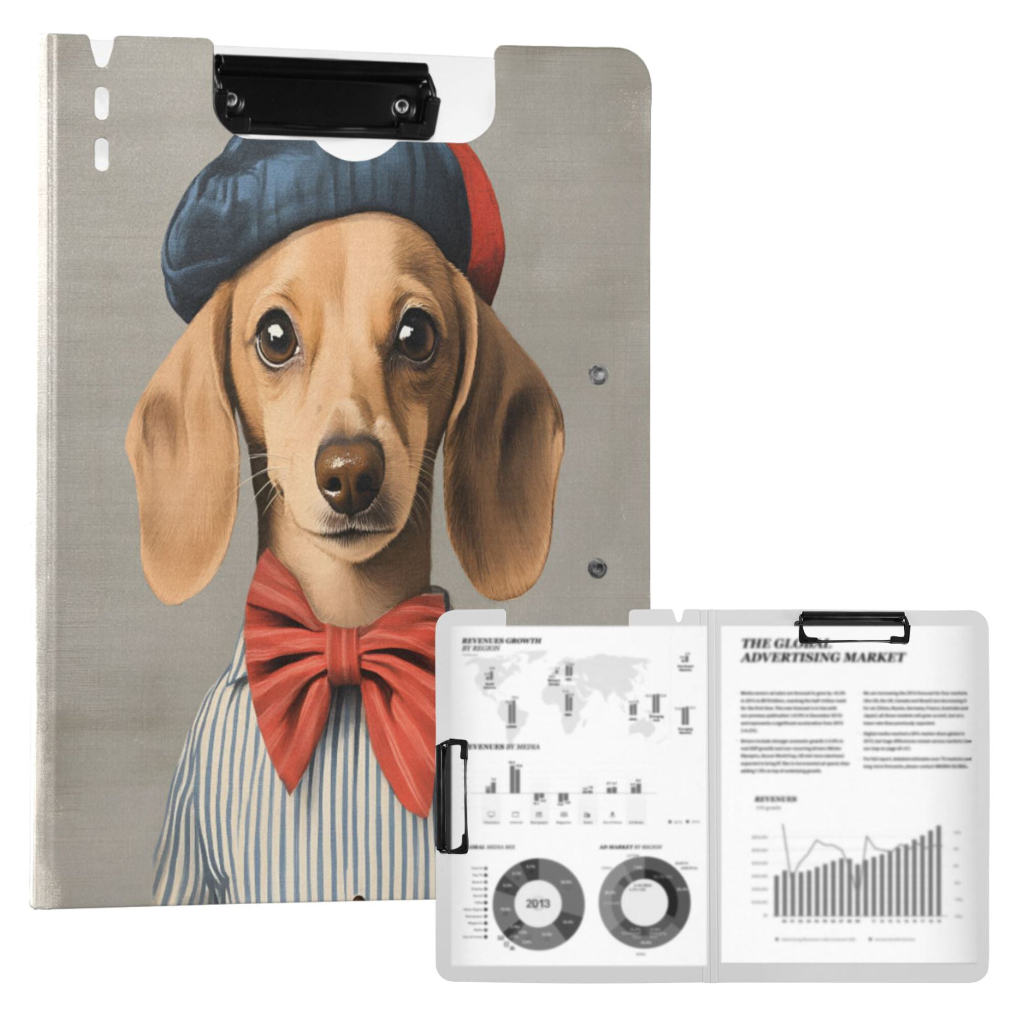 FORMRS A4 Clipboard Folder with Pen Holder Horizontal Foldable School Office Binder, Yellow Dog Artist