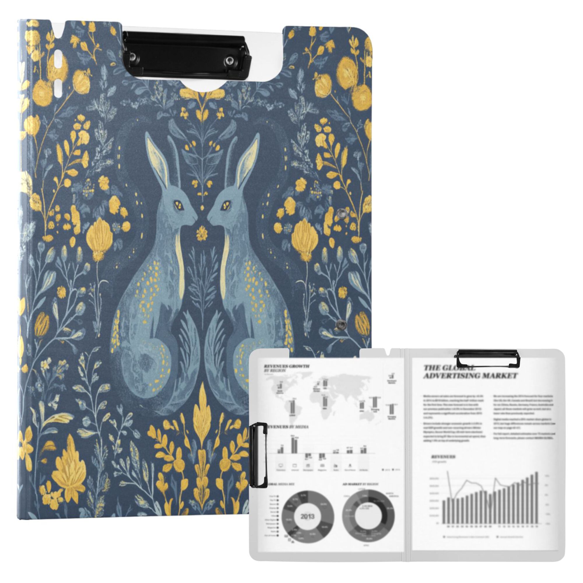 FORMRS A4 Clipboard Folder with Pen Holder Horizontal Foldable School Office Binder, Yellow Forest Pattern