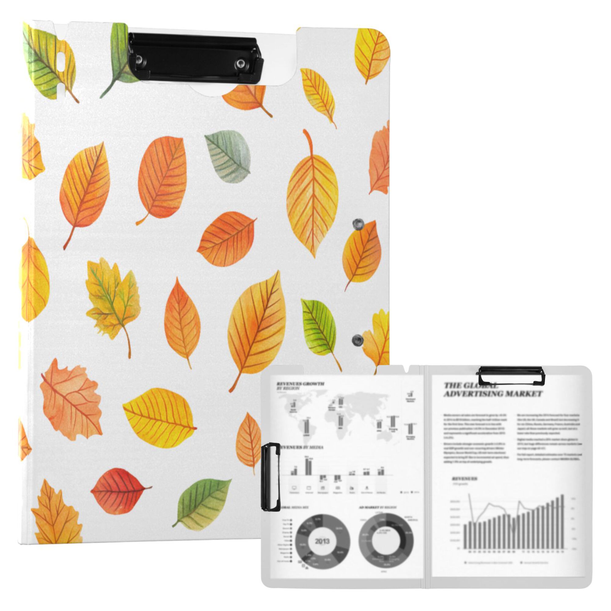 FORMRS A4 Clipboard Folder with Pen Holder Horizontal Foldable School Office Binder, Yellow Leaves
