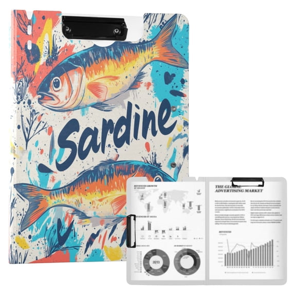 FORMRS A4 Clipboard Folder with Pen Holder Horizontal Foldable School Office Binder, Yellow Sardines Pattern