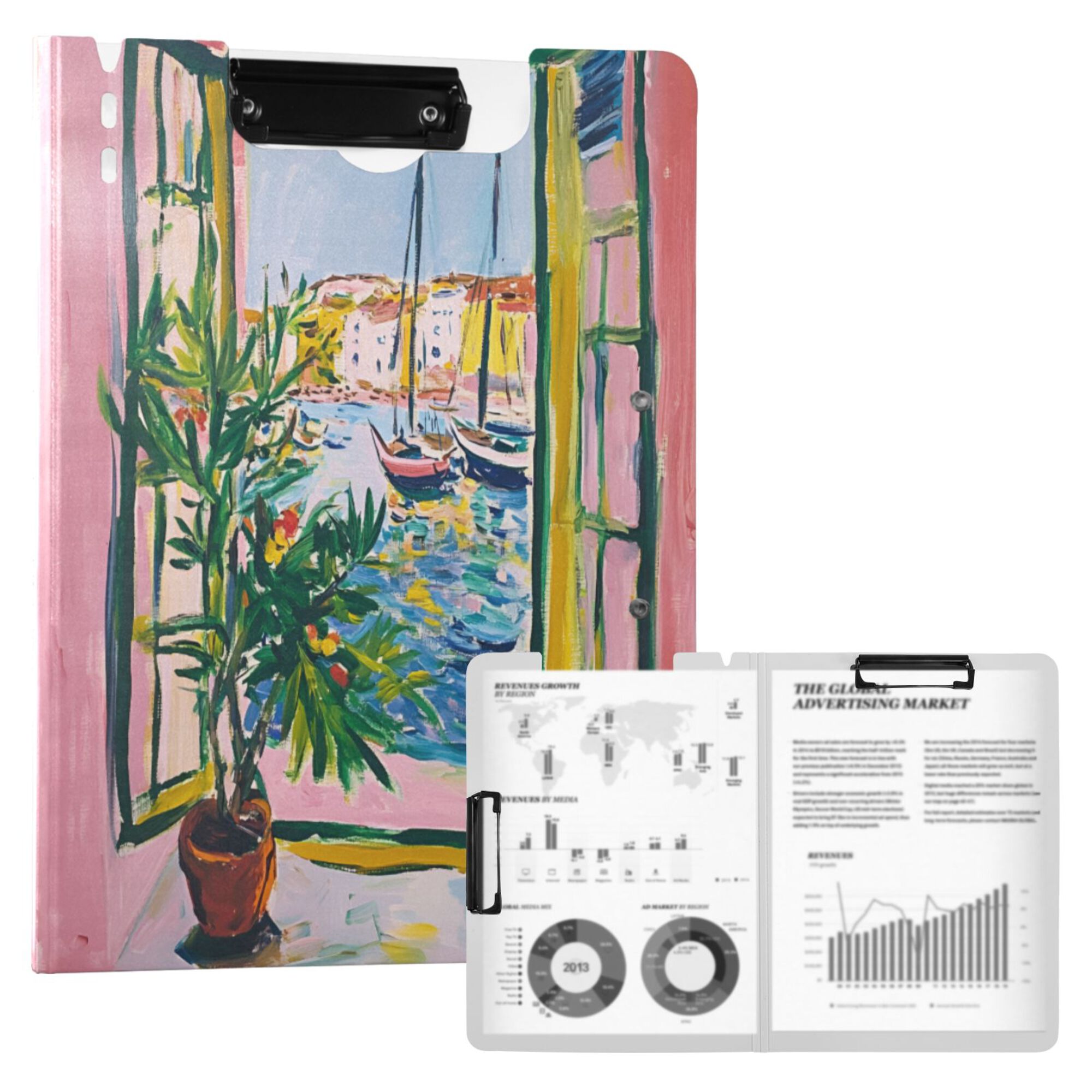 FORMRS A4 Clipboard Folder with Pen Holder Horizontal Foldable School Office Binder, Yellow Window