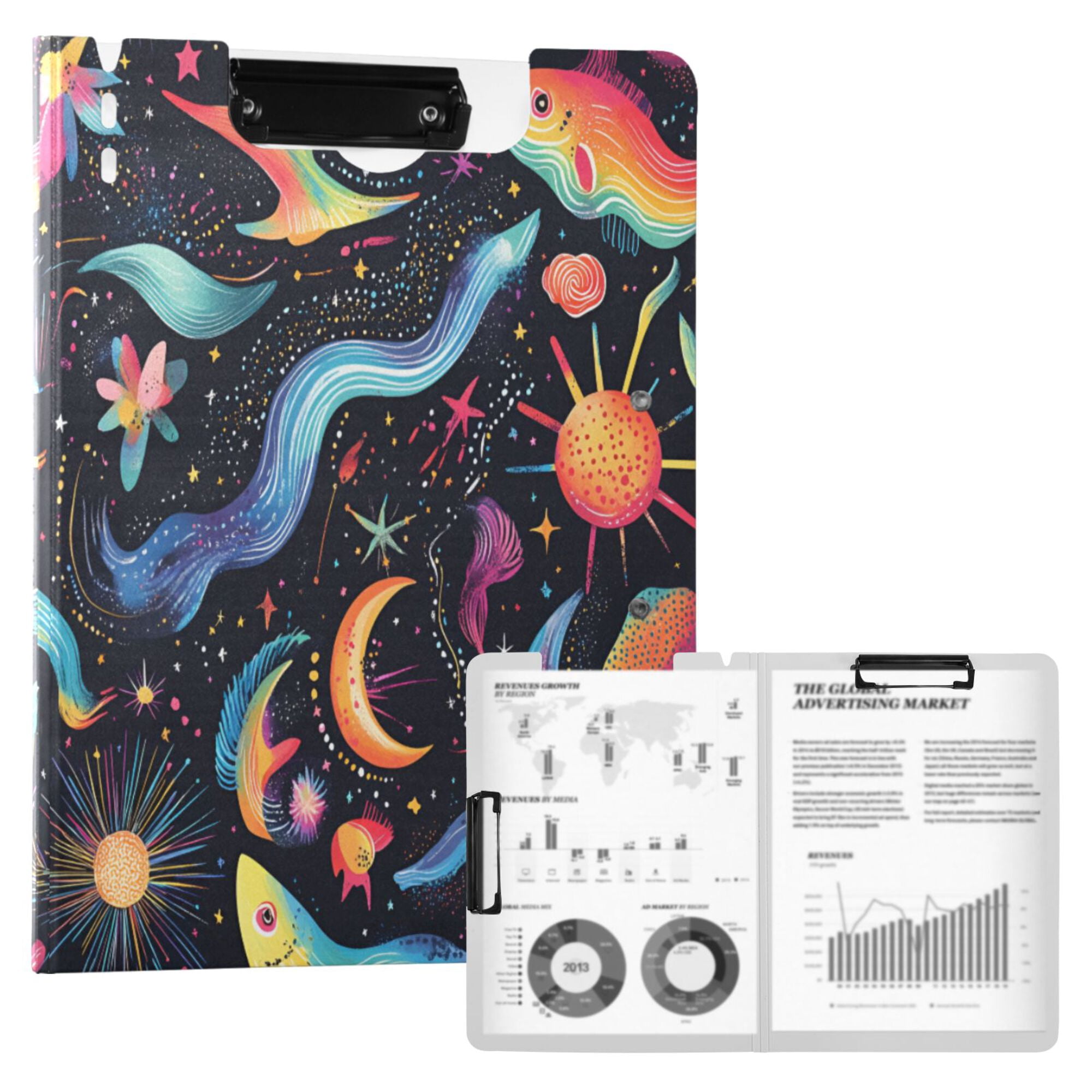 FORMRS A4 Clipboard Folder with Pen Holder Horizontal Foldable School Office Binder, Zodiac Stars