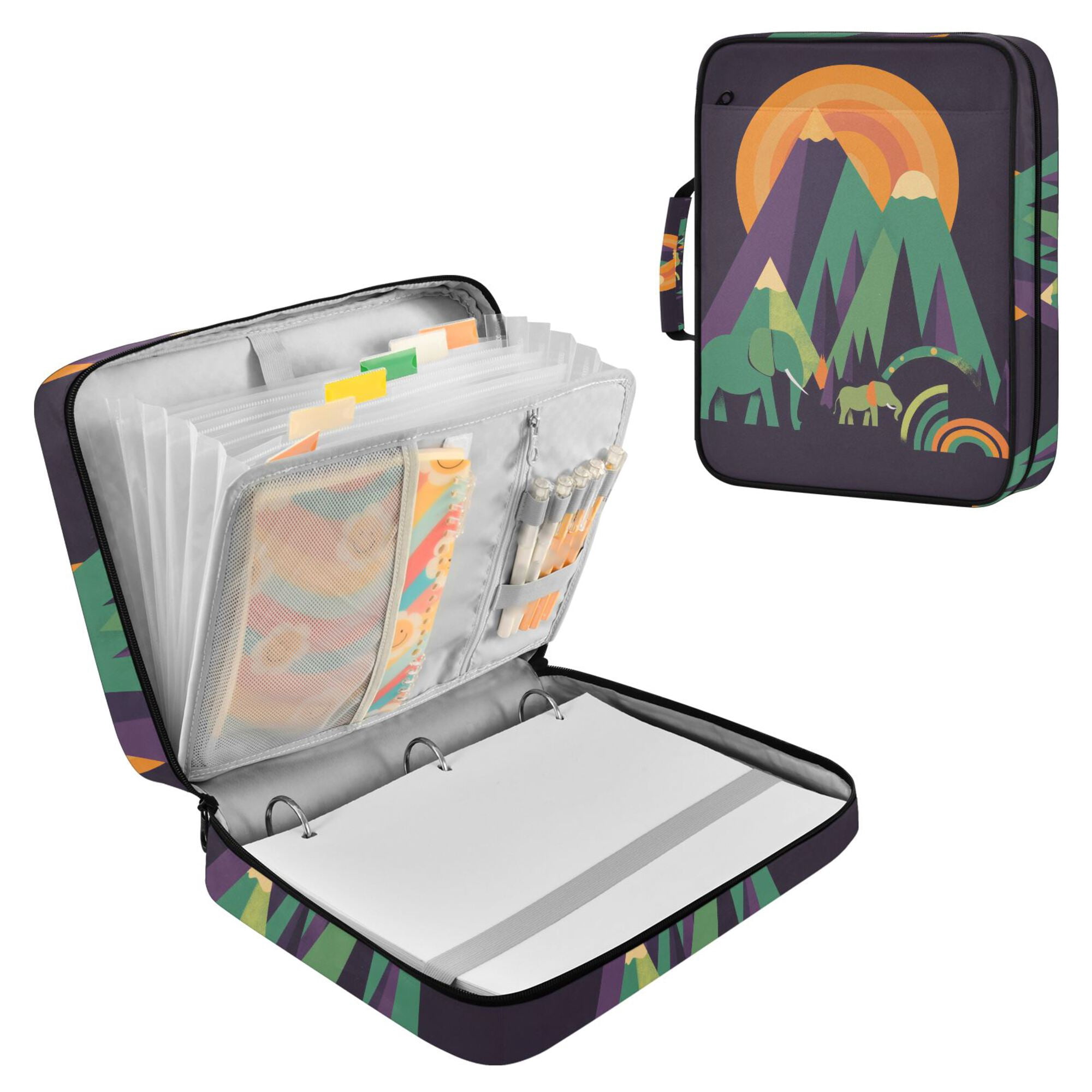FORMRS Accordion File Folder A4 Size 7-Pocket Expanding Document Organizer Bag with 3 Ring Binder, Abstract Animals
