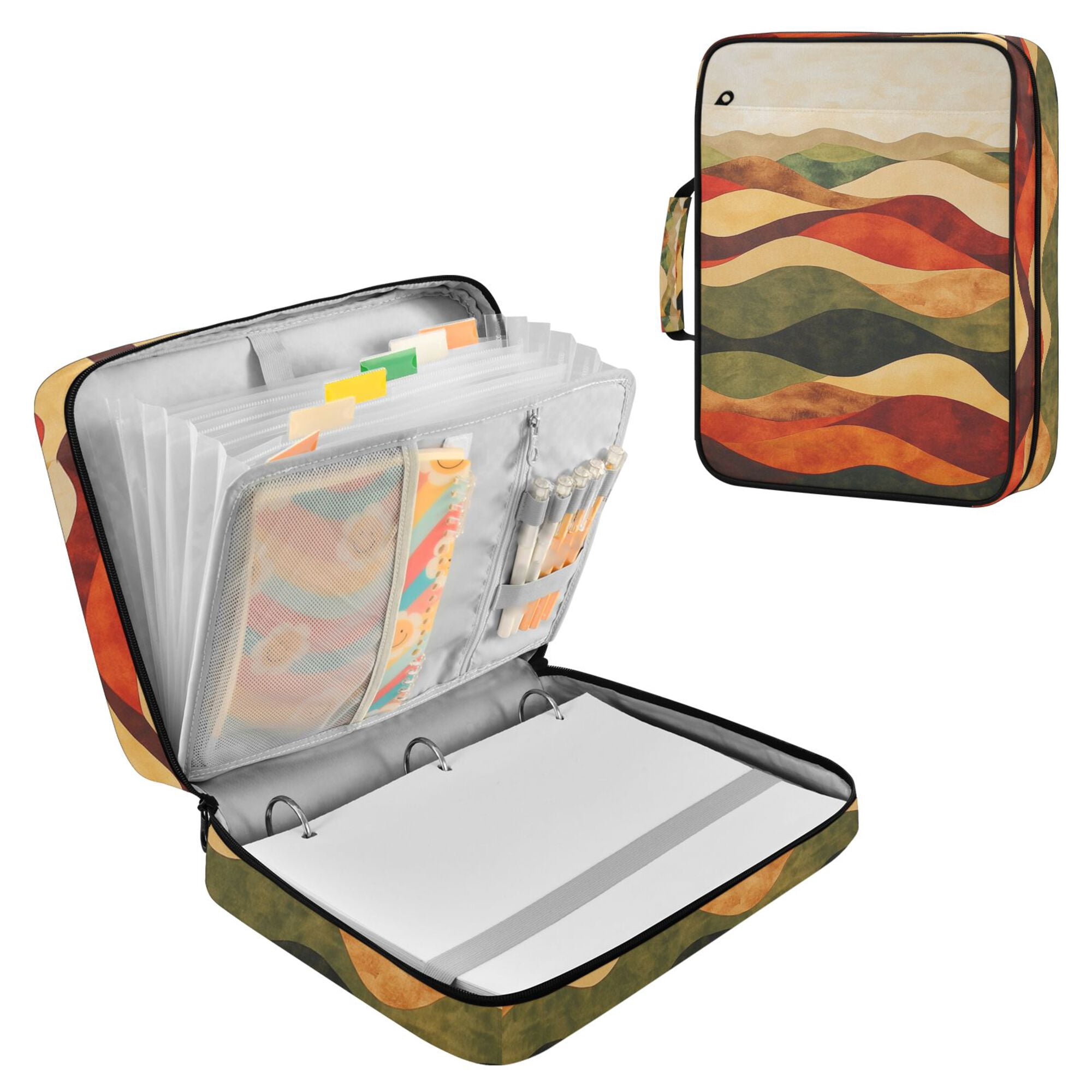FORMRS Accordion File Folder A4 Size 7-Pocket Expanding Document Organizer Bag with 3 Ring Binder, Abstract Desert Pattern