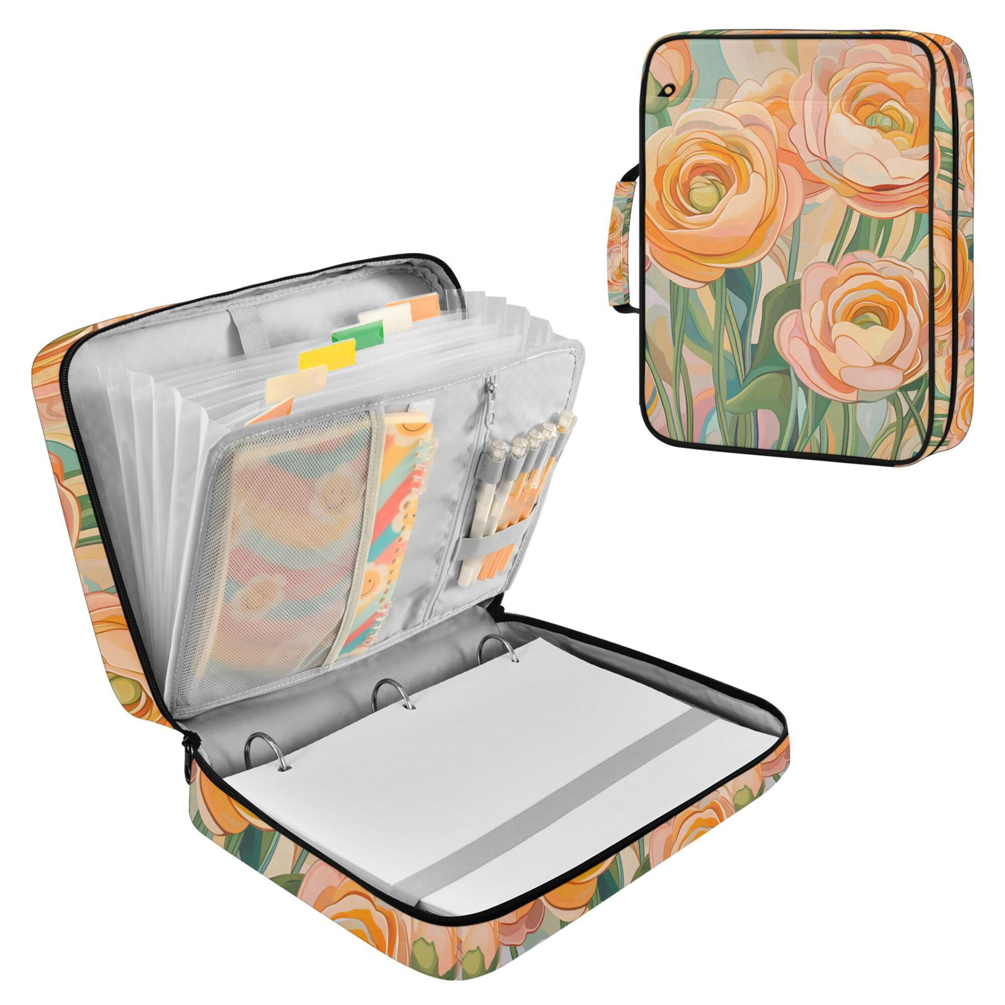 FORMRS Accordion File Folder A4 Size 7-Pocket Expanding Document Organizer Bag with 3 Ring Binder, Abstract Floral Art