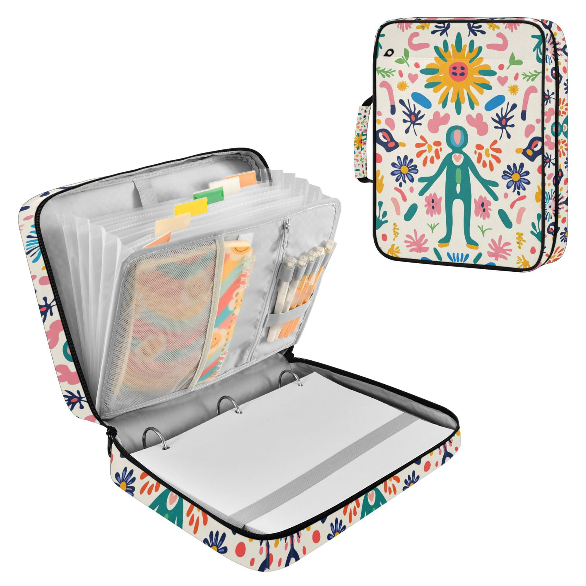 FORMRS Accordion File Folder A4 Size 7-Pocket Expanding Document Organizer Bag with 3 Ring Binder, Abstract Floral