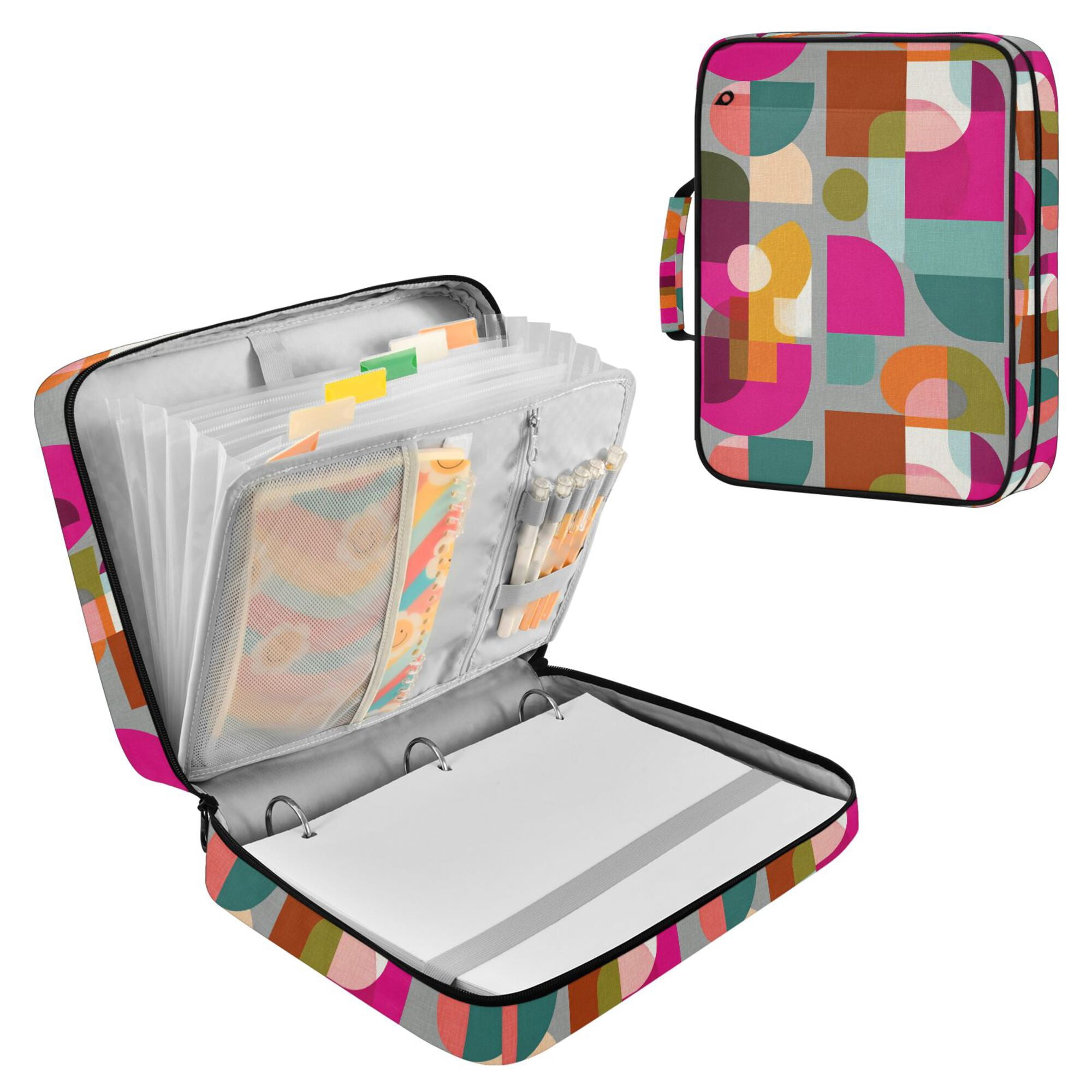 FORMRS Accordion File Folder A4 Size 7-Pocket Expanding Document Organizer Bag with 3 Ring Binder, Abstract Geometric Pattern