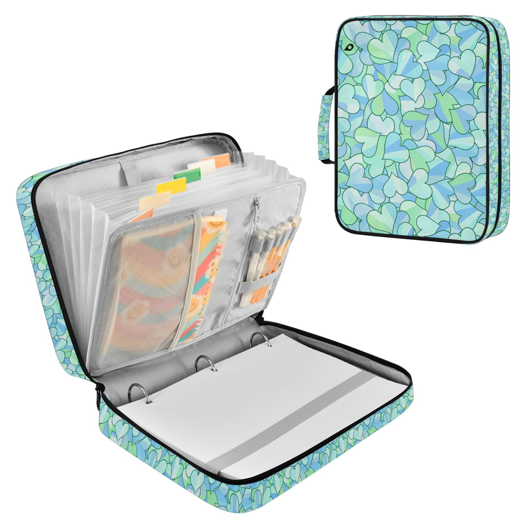 FORMRS Accordion File Folder A4 Size 7-Pocket Expanding Document Organizer Bag with 3 Ring Binder, Abstract Hearts Pattern