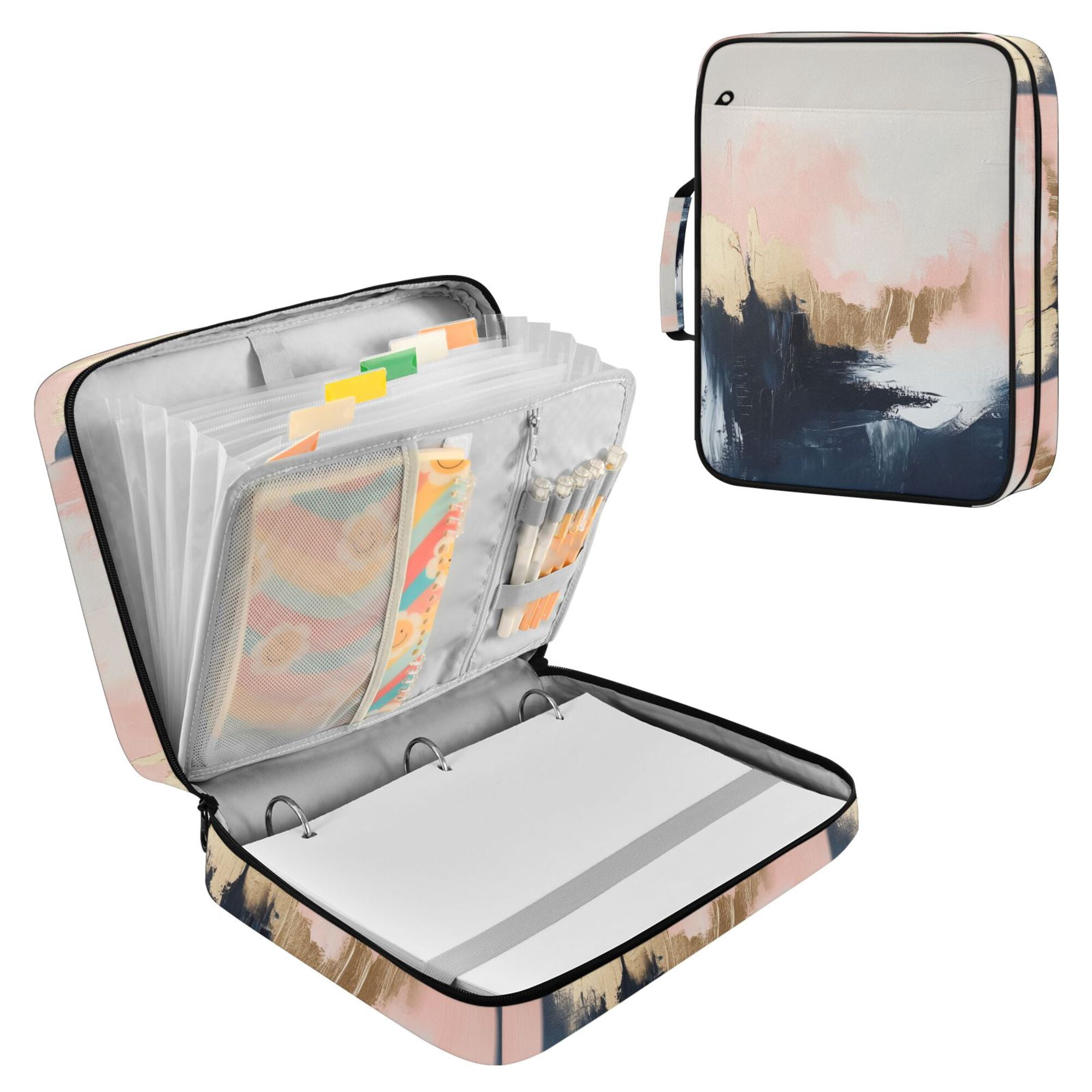 FORMRS Accordion File Folder A4 Size 7-Pocket Expanding Document Organizer Bag with 3 Ring Binder, Abstract Landscape
