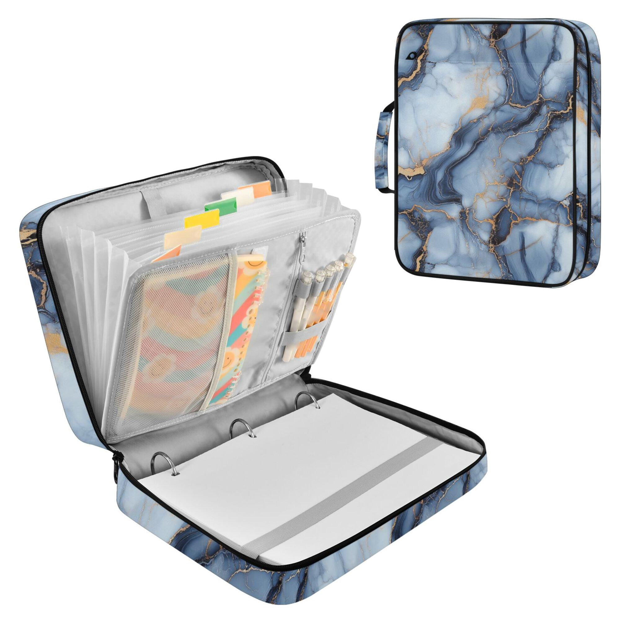 FORMRS Accordion File Folder A4 Size 7-Pocket Expanding Document Organizer Bag with 3 Ring Binder, Abstract Marble Pattern