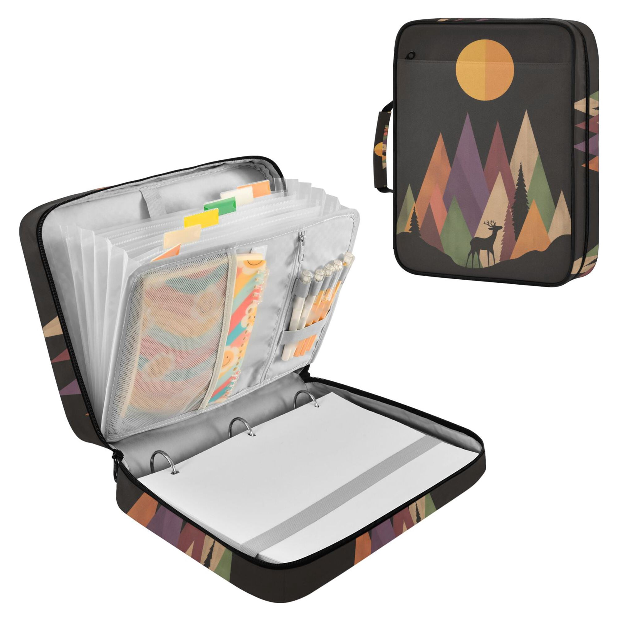 FORMRS Accordion File Folder A4 Size 7-Pocket Expanding Document Organizer Bag with 3 Ring Binder, Abstract Mountain
