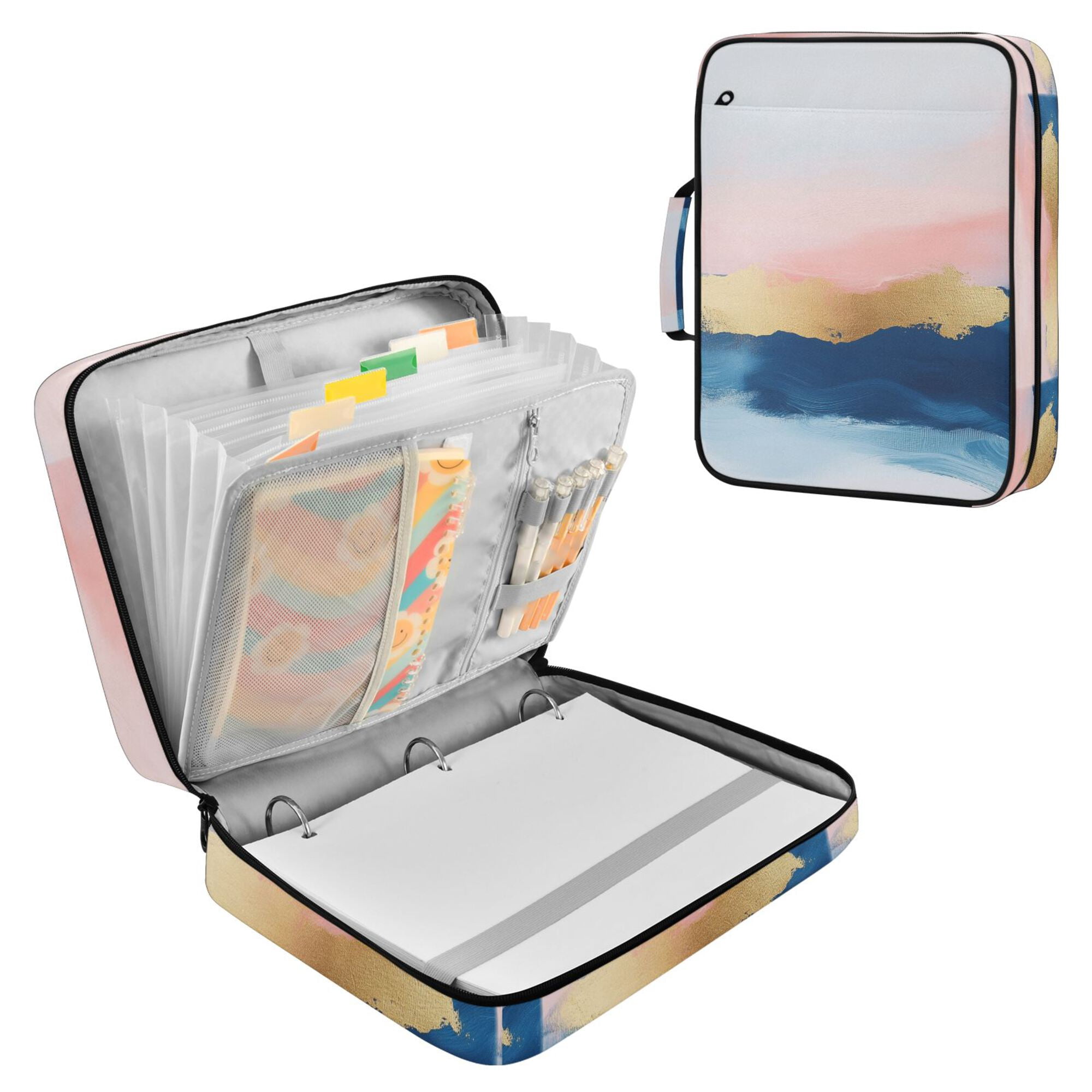 FORMRS Accordion File Folder A4 Size 7-Pocket Expanding Document Organizer Bag with 3 Ring Binder, Abstract Painting
