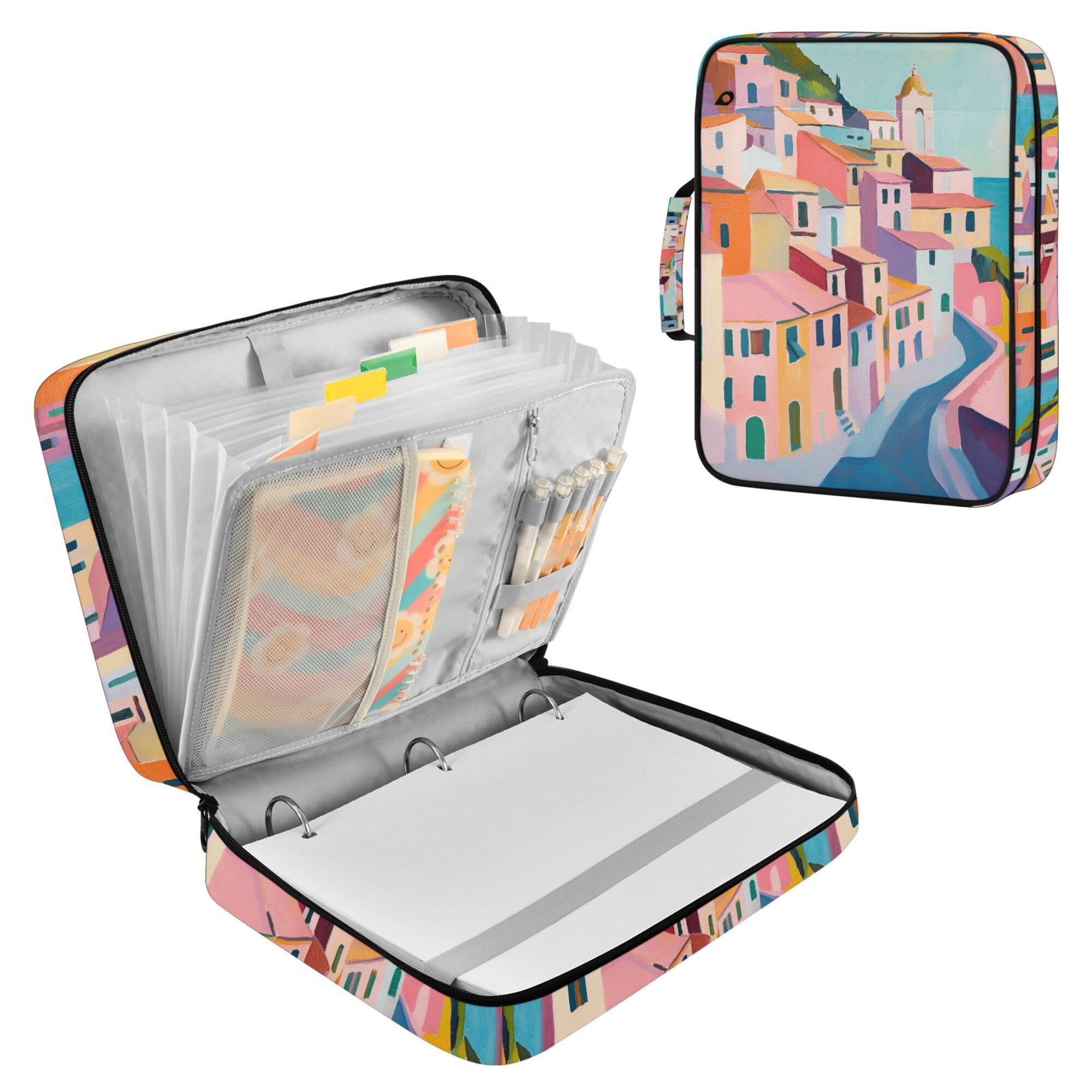 FORMRS Accordion File Folder A4 Size 7-Pocket Expanding Document Organizer Bag with 3 Ring Binder, Abstract Painting