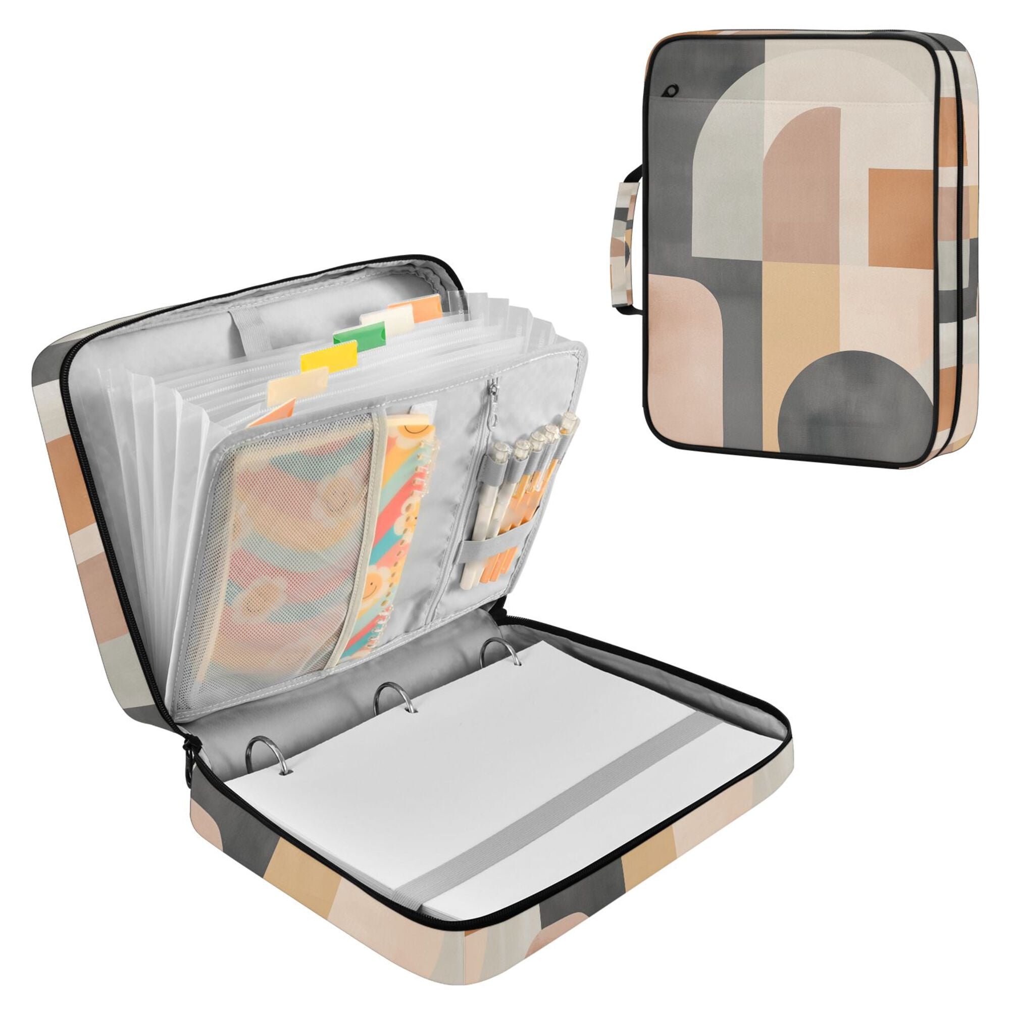 FORMRS Accordion File Folder A4 Size 7-Pocket Expanding Document Organizer Bag with 3 Ring Binder, Abstract Shapes