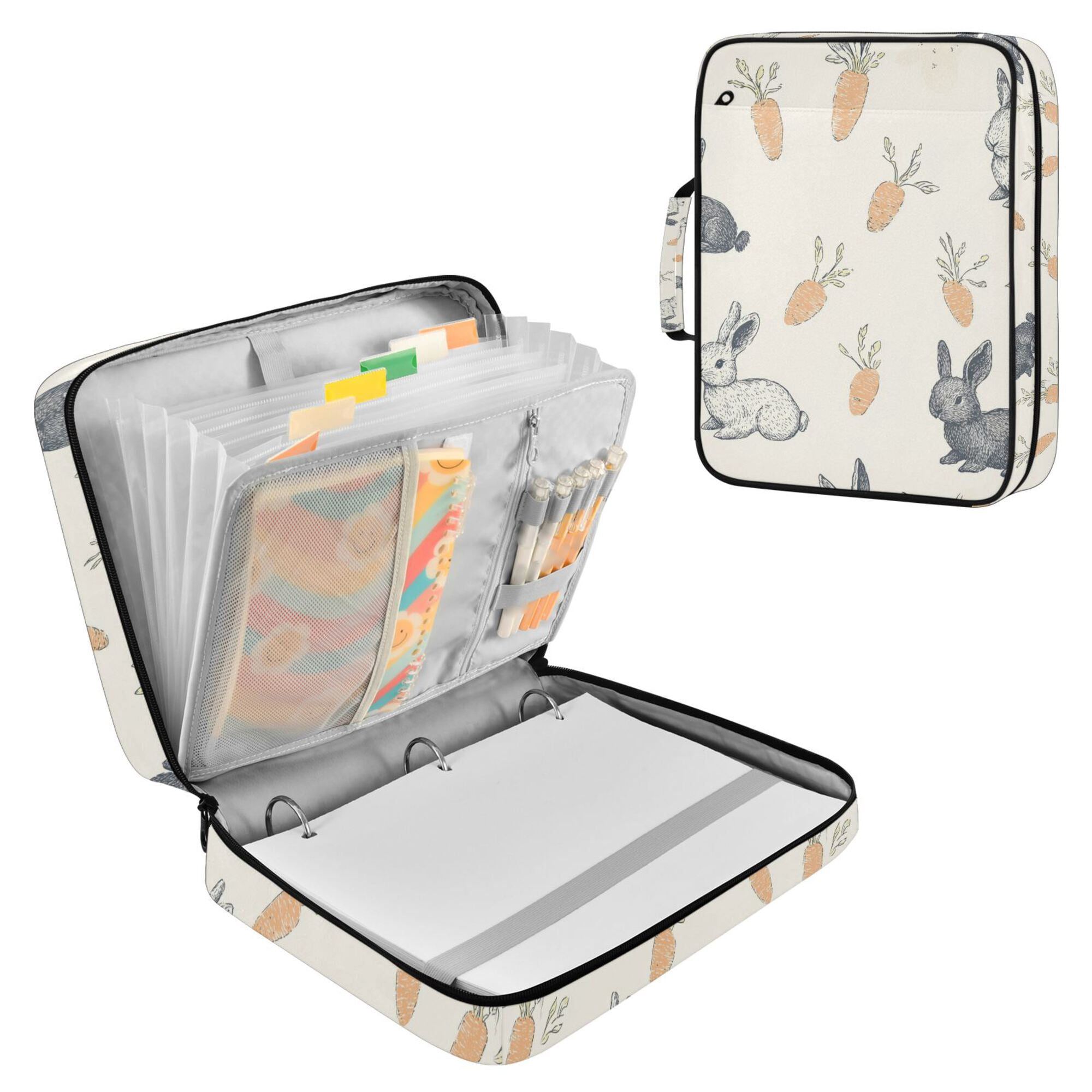 FORMRS Accordion File Folder A4 Size 7-Pocket Expanding Document Organizer Bag with 3 Ring Binder, Adorable Bunnies