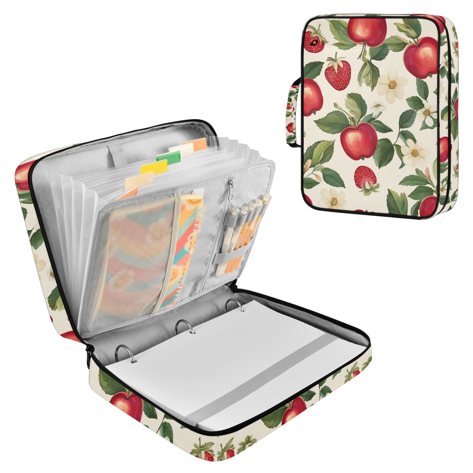 FORMRS Accordion File Folder A4 Size 7-Pocket Expanding Document Organizer Bag with 3 Ring Binder, Apple Leaves Pattern