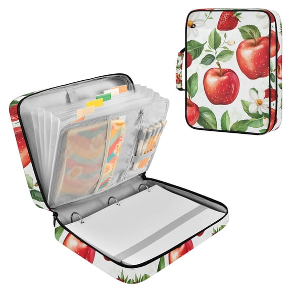 FORMRS Accordion File Folder A4 Size 7-Pocket Expanding Document Organizer Bag with 3 Ring Binder, Apple Pattern
