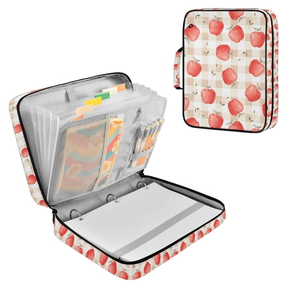 FORMRS Accordion File Folder A4 Size 7-Pocket Expanding Document Organizer Bag with 3 Ring Binder, Apple Plaid Pattern