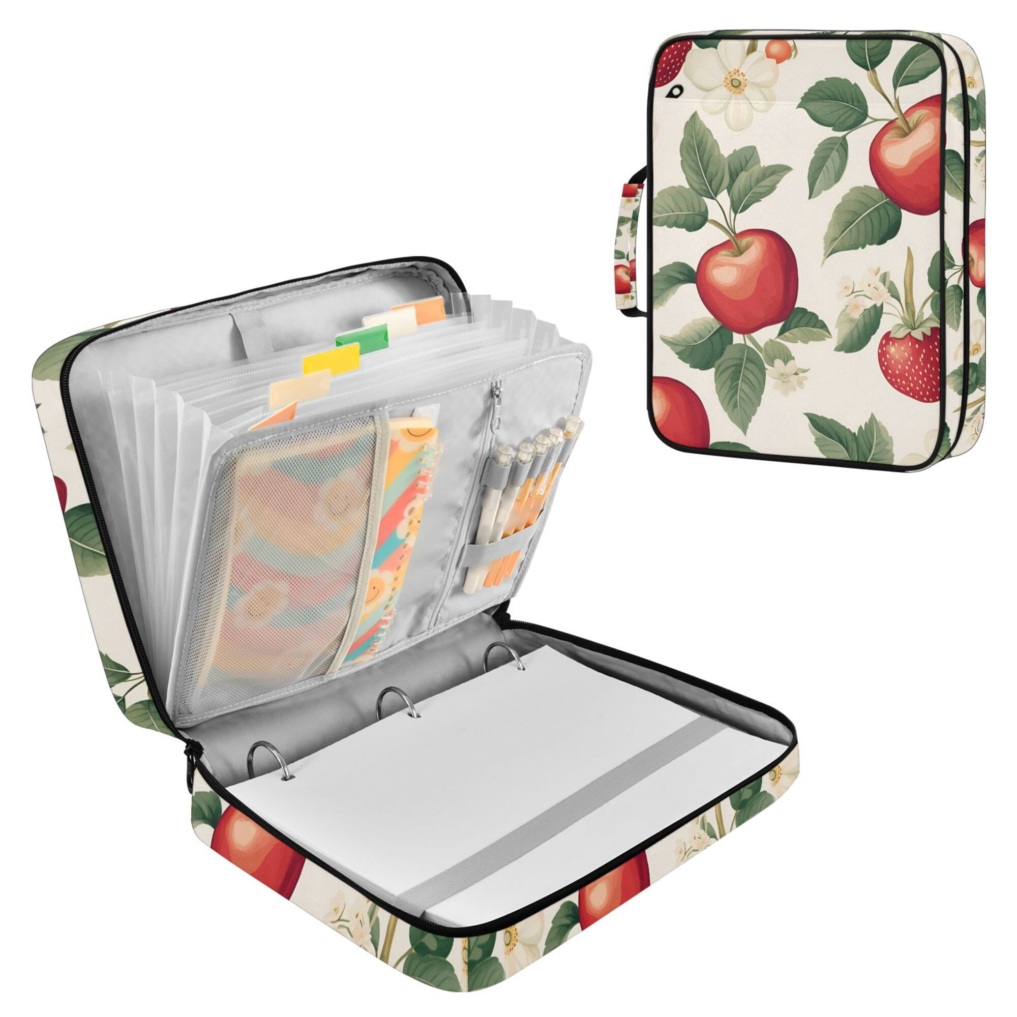 FORMRS Accordion File Folder A4 Size 7-Pocket Expanding Document Organizer Bag with 3 Ring Binder, Apples Flower Pattern
