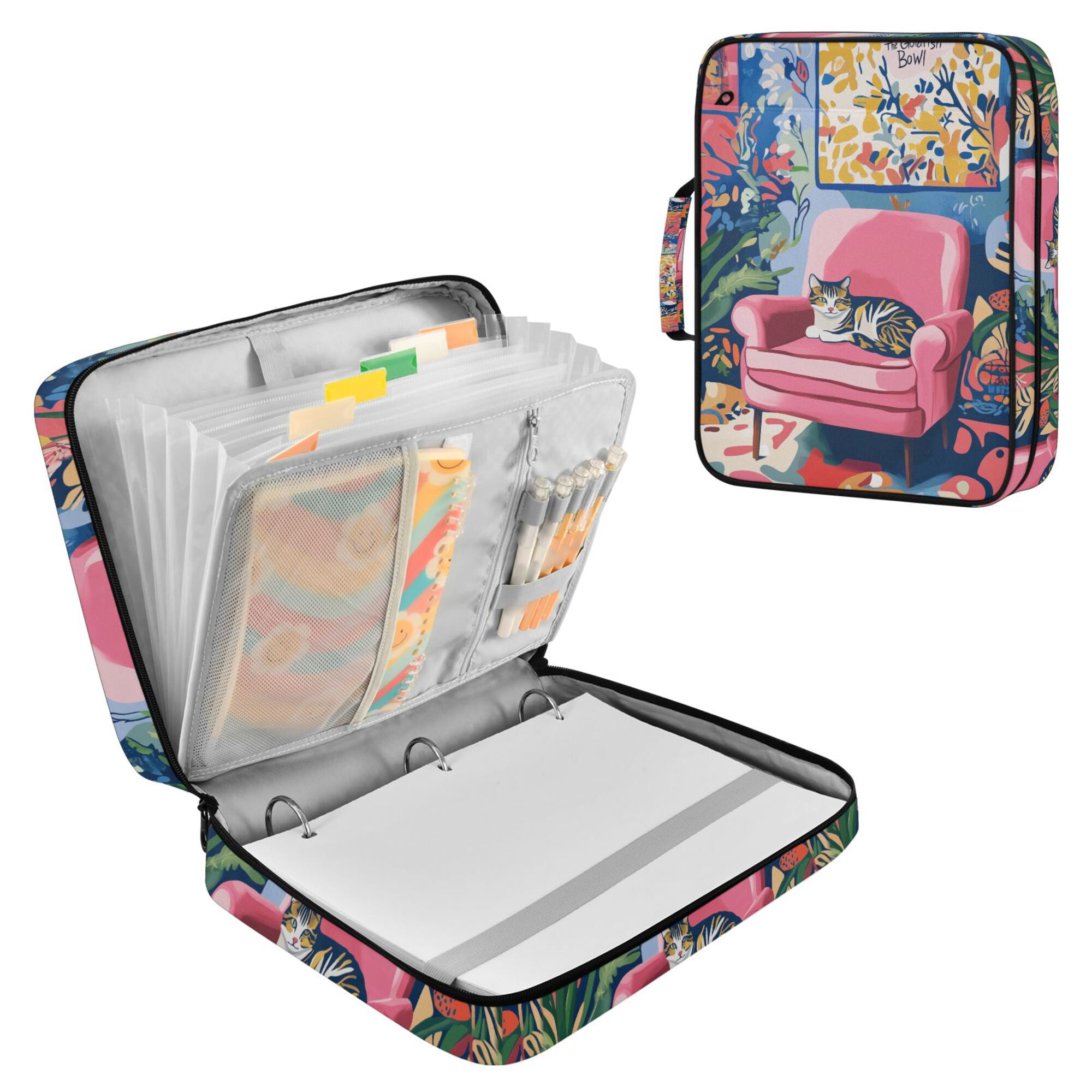 FORMRS Accordion File Folder A4 Size 7-Pocket Expanding Document Organizer Bag with 3 Ring Binder, Art Cat