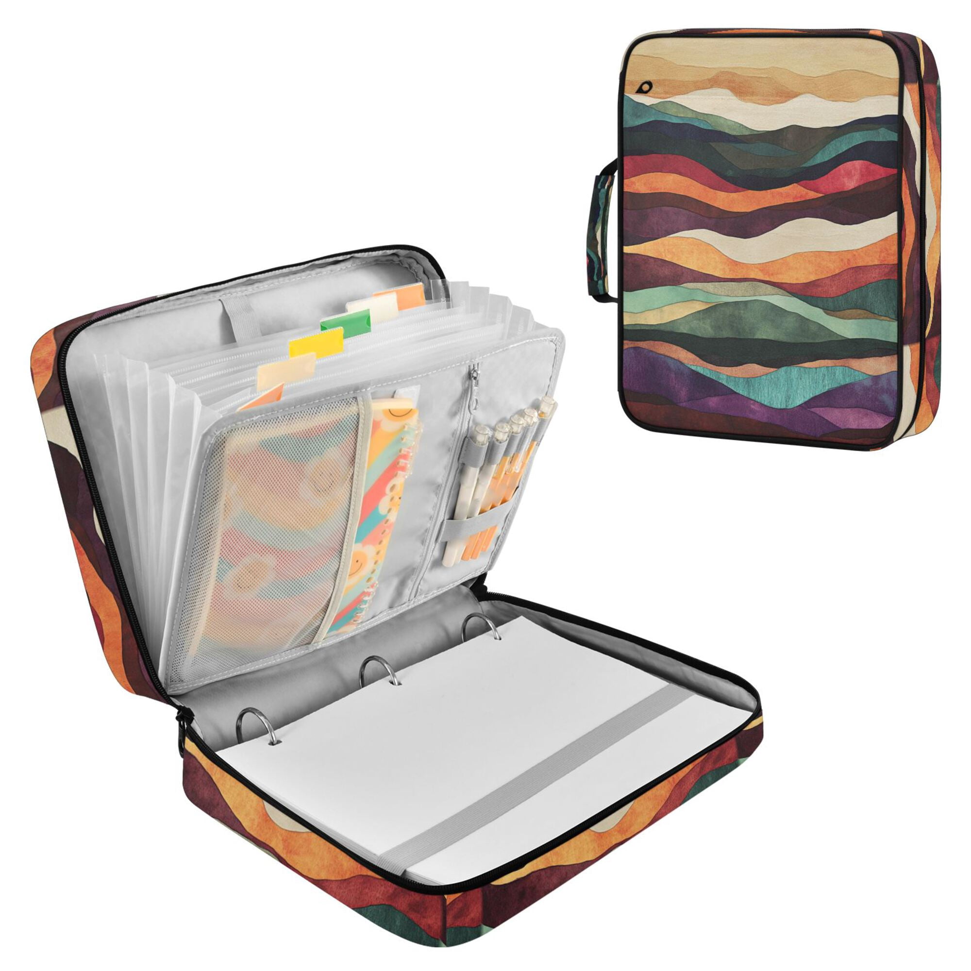 FORMRS Accordion File Folder A4 Size 7-Pocket Expanding Document Organizer Bag with 3 Ring Binder, Artistic Desert Pattern