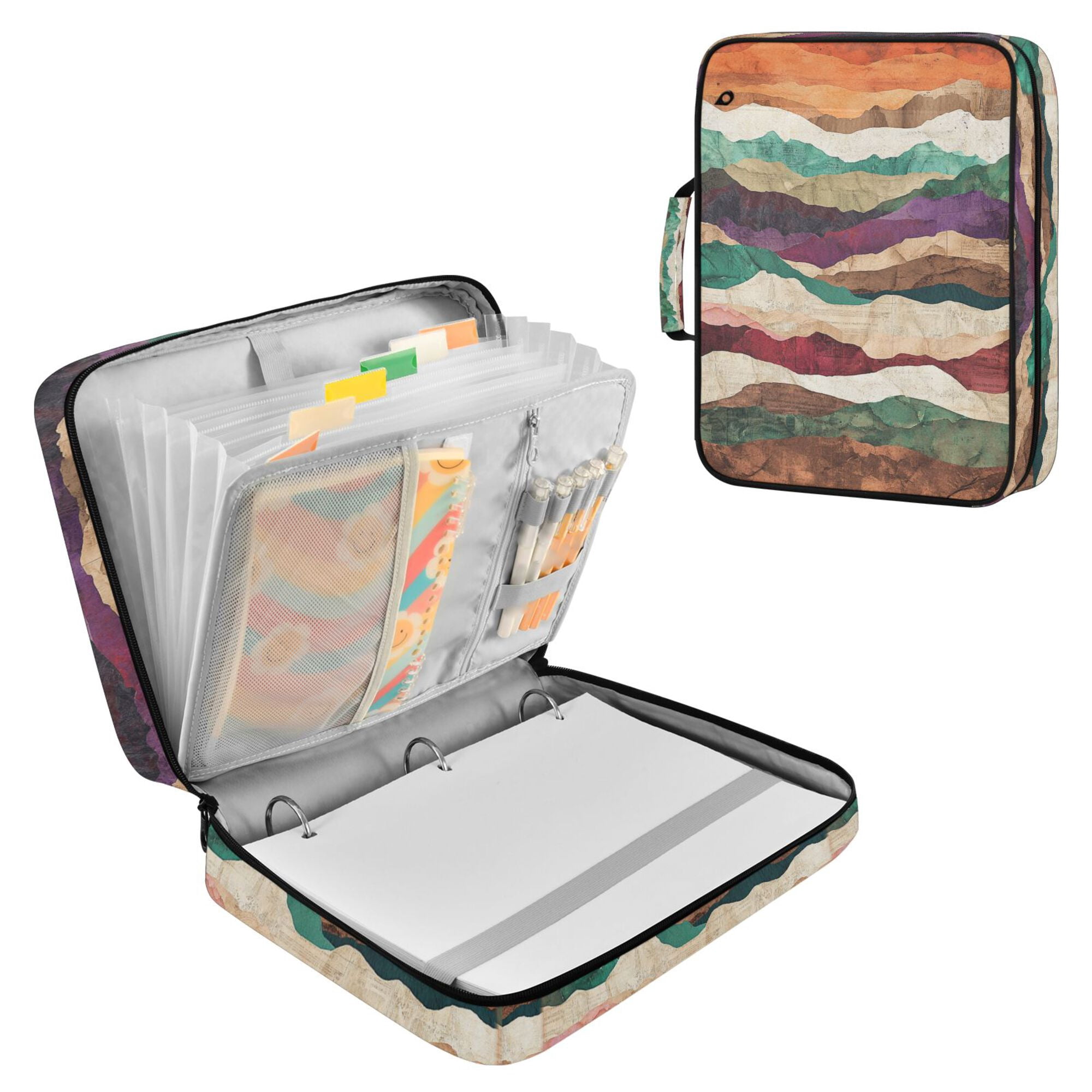 FORMRS Accordion File Folder A4 Size 7-Pocket Expanding Document Organizer Bag with 3 Ring Binder, Artistic Desert Waves