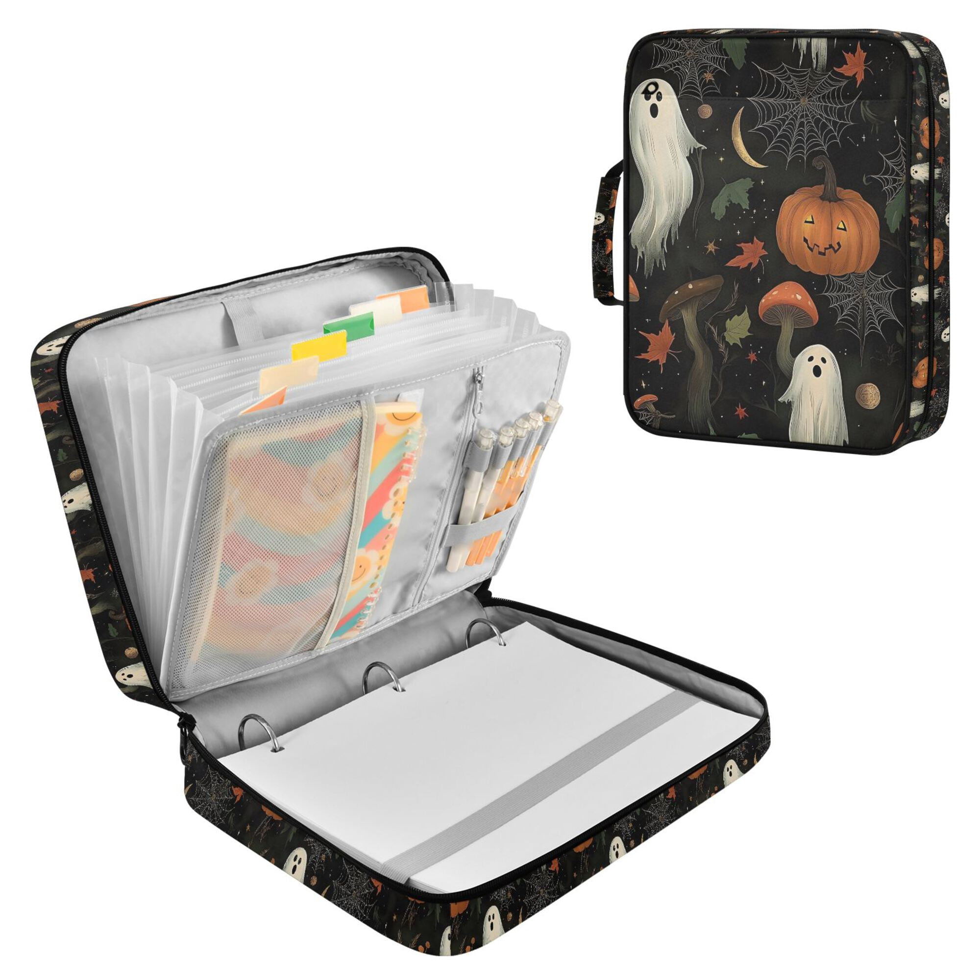 FORMRS Accordion File Folder A4 Size 7-Pocket Expanding Document Organizer Bag with 3 Ring Binder, Autumn Ghost Pattern