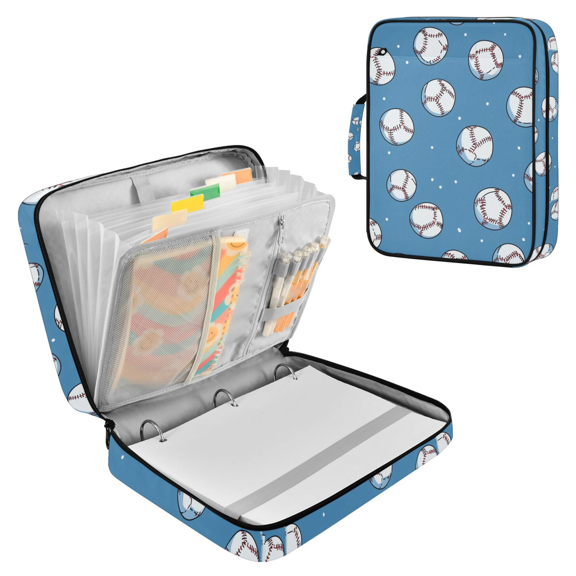 FORMRS Accordion File Folder A4 Size 7-Pocket Expanding Document Organizer Bag with 3 Ring Binder, Baseballs Pattern