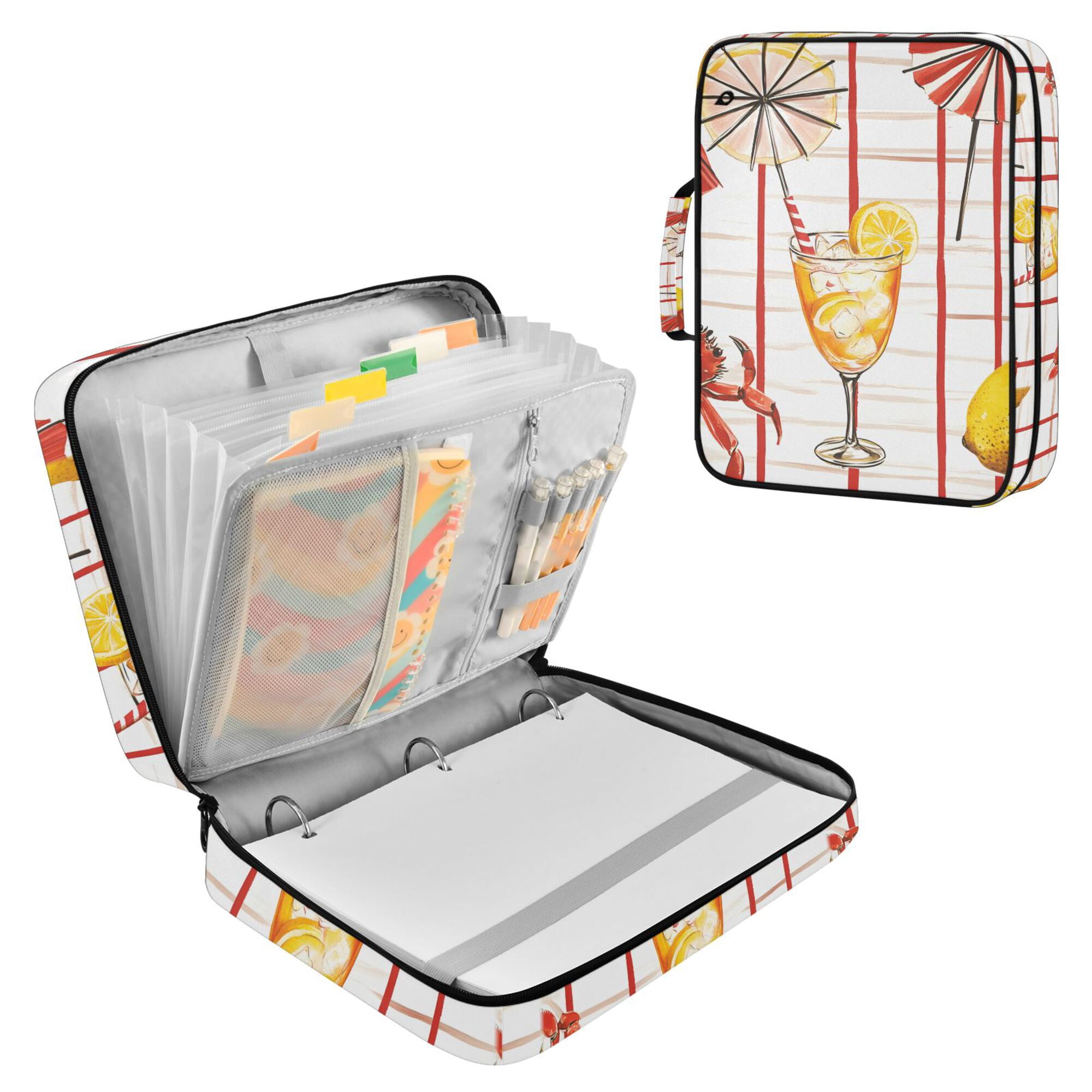 FORMRS Accordion File Folder A4 Size 7-Pocket Expanding Document Organizer Bag with 3 Ring Binder, Beach Crab