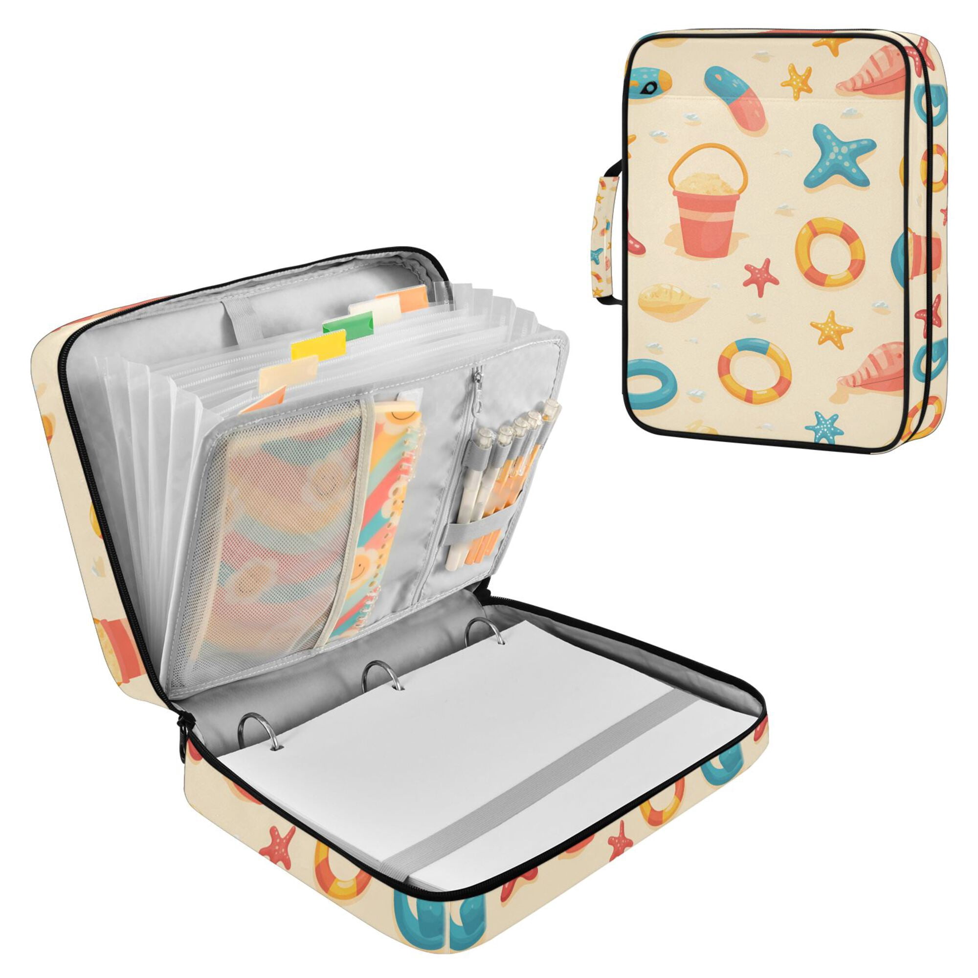 FORMRS Accordion File Folder A4 Size 7-Pocket Expanding Document Organizer Bag with 3 Ring Binder, Beach Pattern