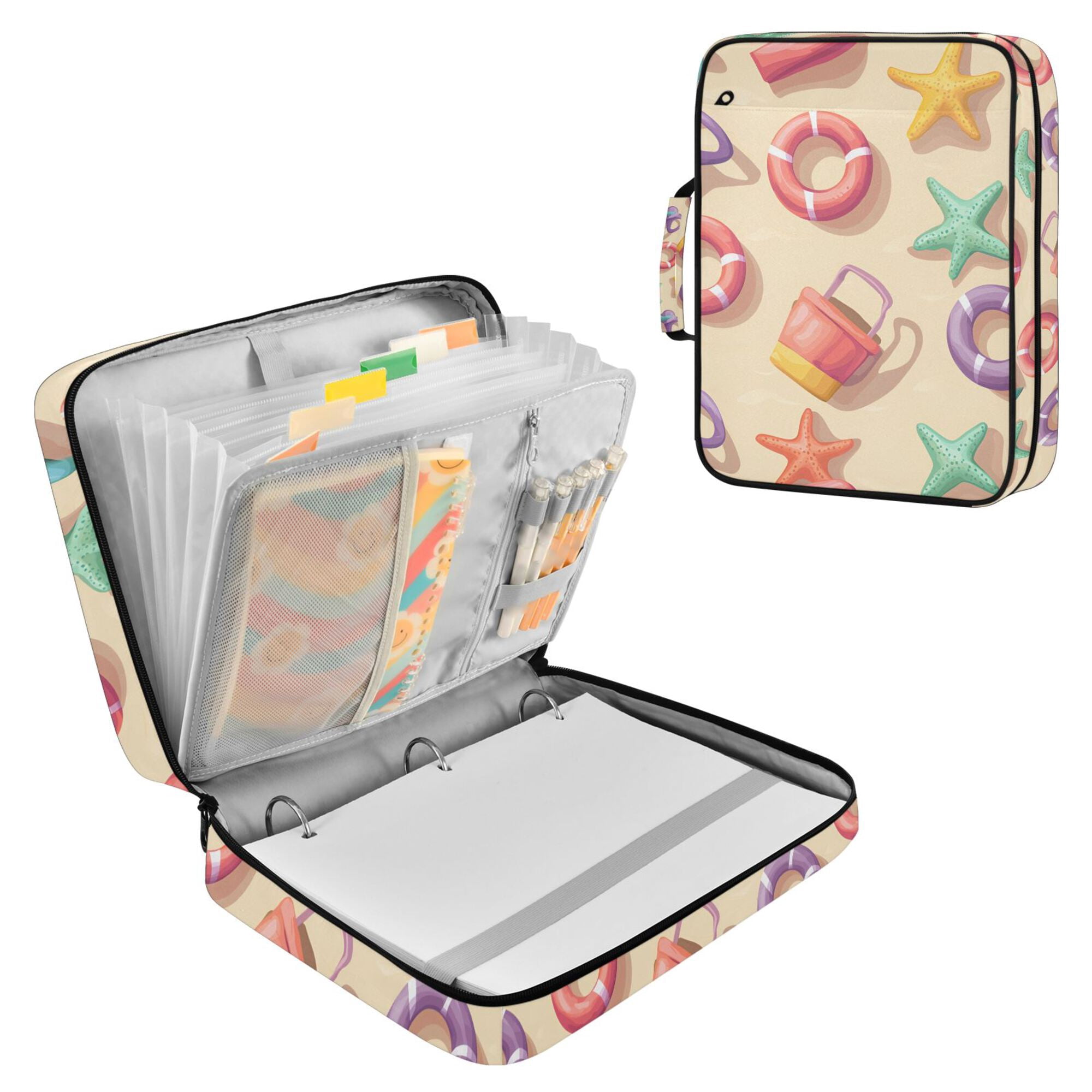 FORMRS Accordion File Folder A4 Size 7-Pocket Expanding Document Organizer Bag with 3 Ring Binder, Beach Toys Pattern