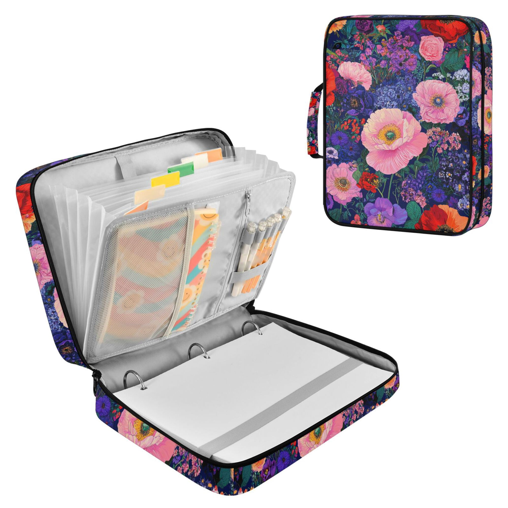 FORMRS Accordion File Folder A4 Size 7-Pocket Expanding Document Organizer Bag with 3 Ring Binder, Beautiful Floral Pattern