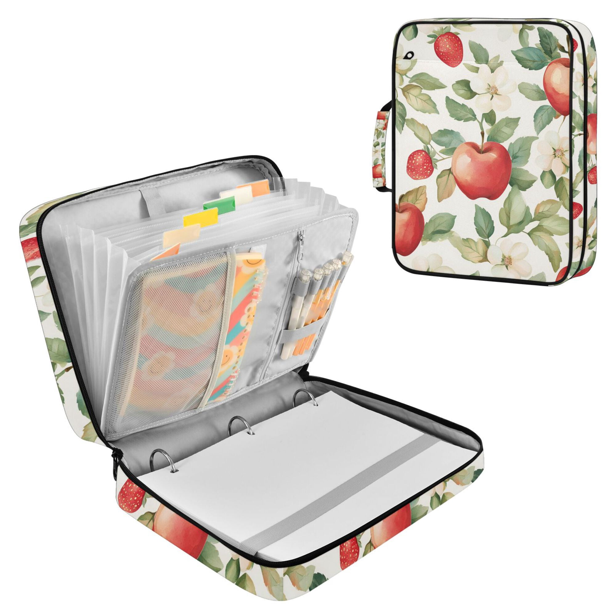 FORMRS Accordion File Folder A4 Size 7-Pocket Expanding Document Organizer Bag with 3 Ring Binder, Beige Apple Pattern