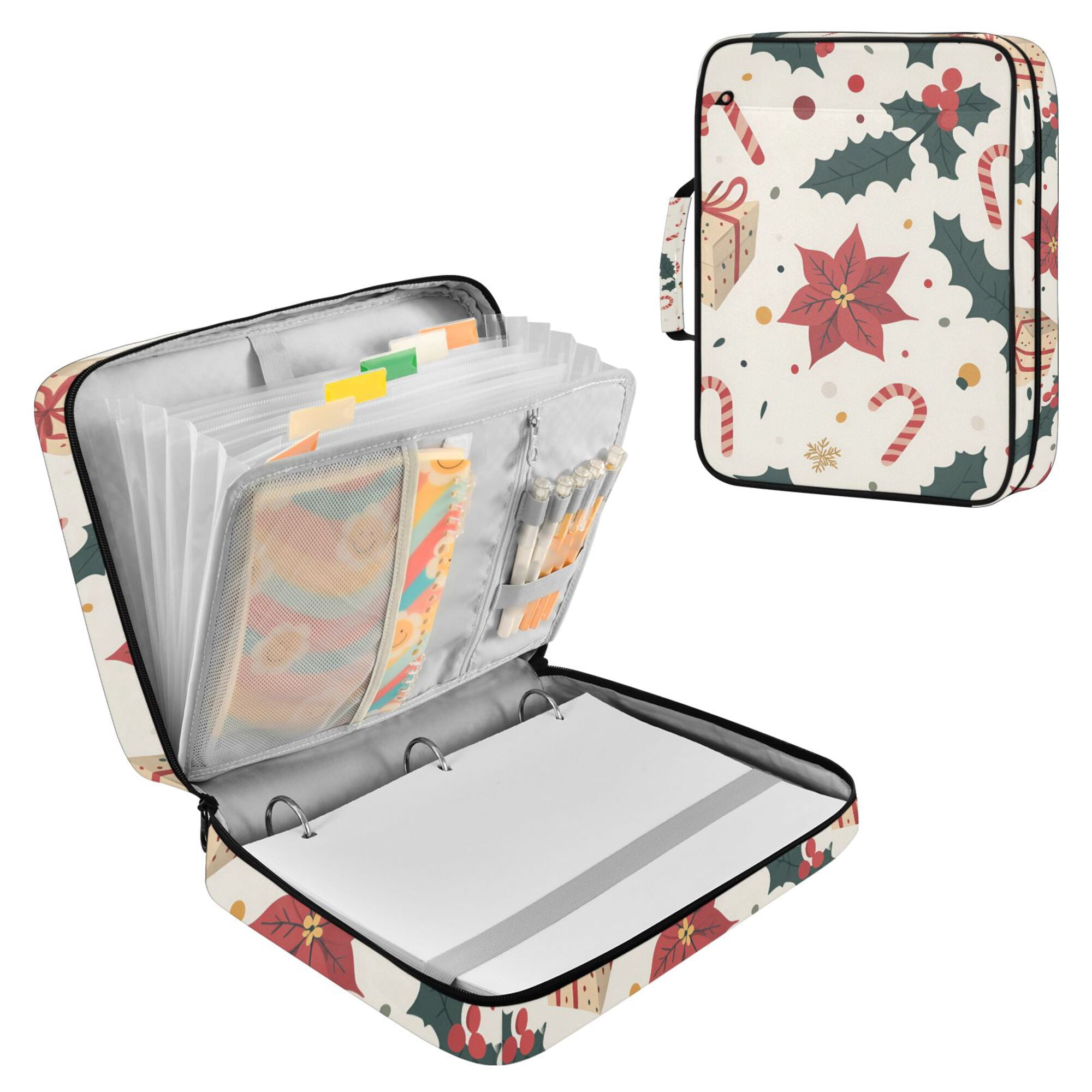 FORMRS Accordion File Folder A4 Size 7-Pocket Expanding Document Organizer Bag with 3 Ring Binder, Beige Christmas Candy Canes