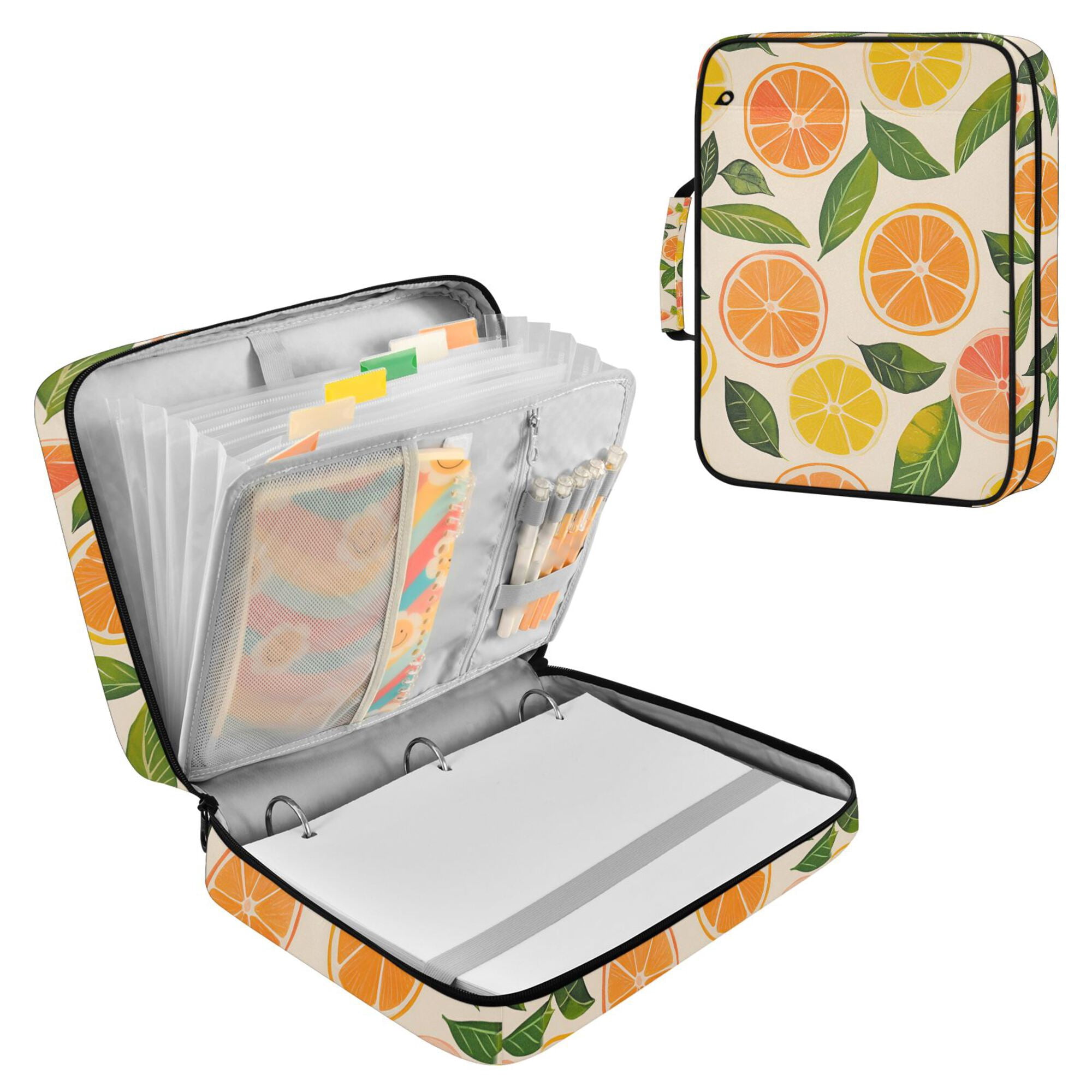 FORMRS Accordion File Folder A4 Size 7-Pocket Expanding Document Organizer Bag with 3 Ring Binder, Beige Citrus Leaves