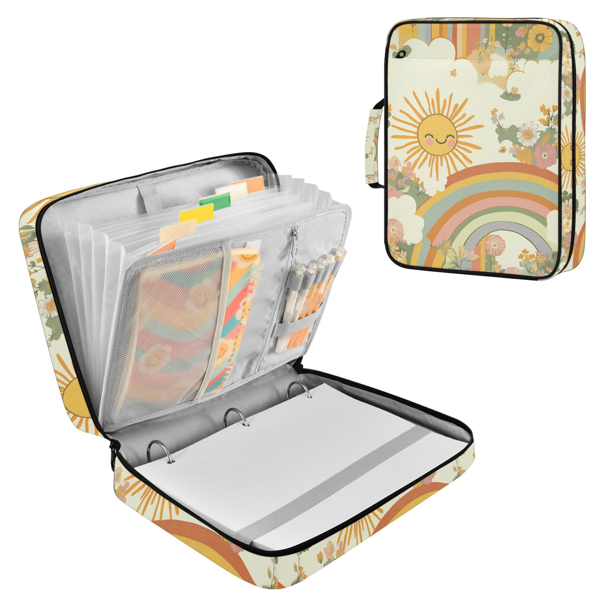 FORMRS Accordion File Folder A4 Size 7-Pocket Expanding Document Organizer Bag with 3 Ring Binder, Beige Clouds