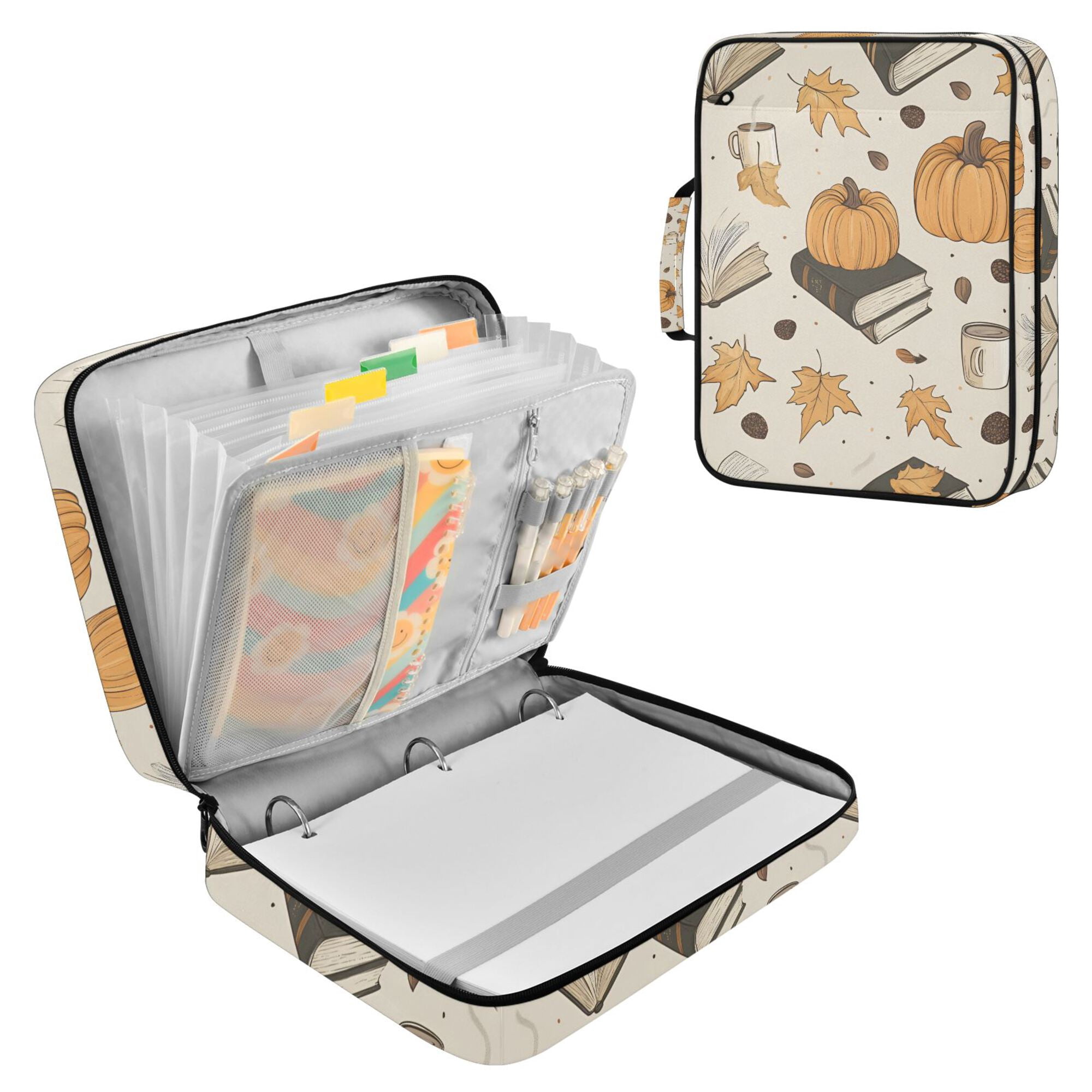 FORMRS Accordion File Folder A4 Size 7-Pocket Expanding Document Organizer Bag with 3 Ring Binder, Beige Fall Books