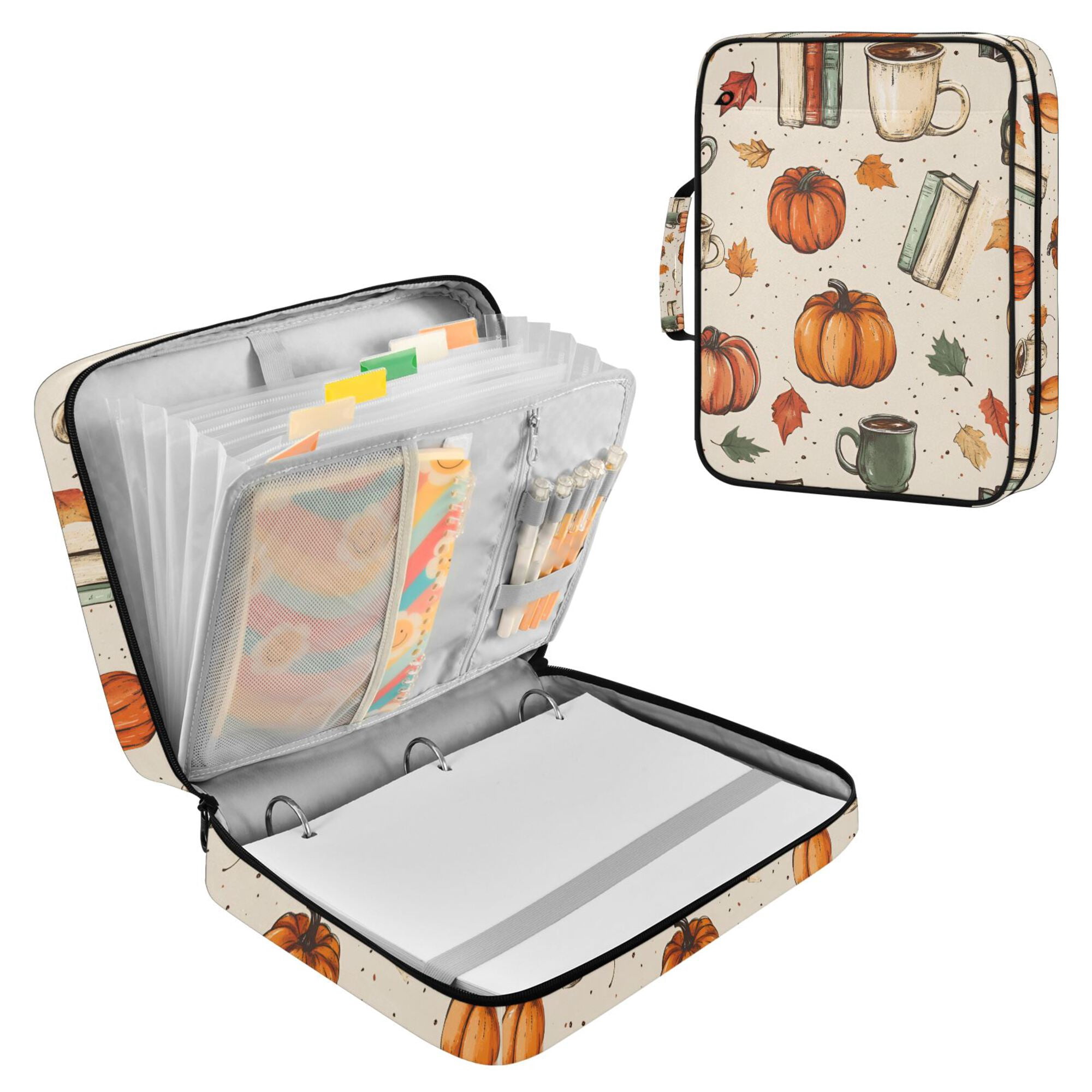 FORMRS Accordion File Folder A4 Size 7-Pocket Expanding Document Organizer Bag with 3 Ring Binder, Beige Fall Coffee
