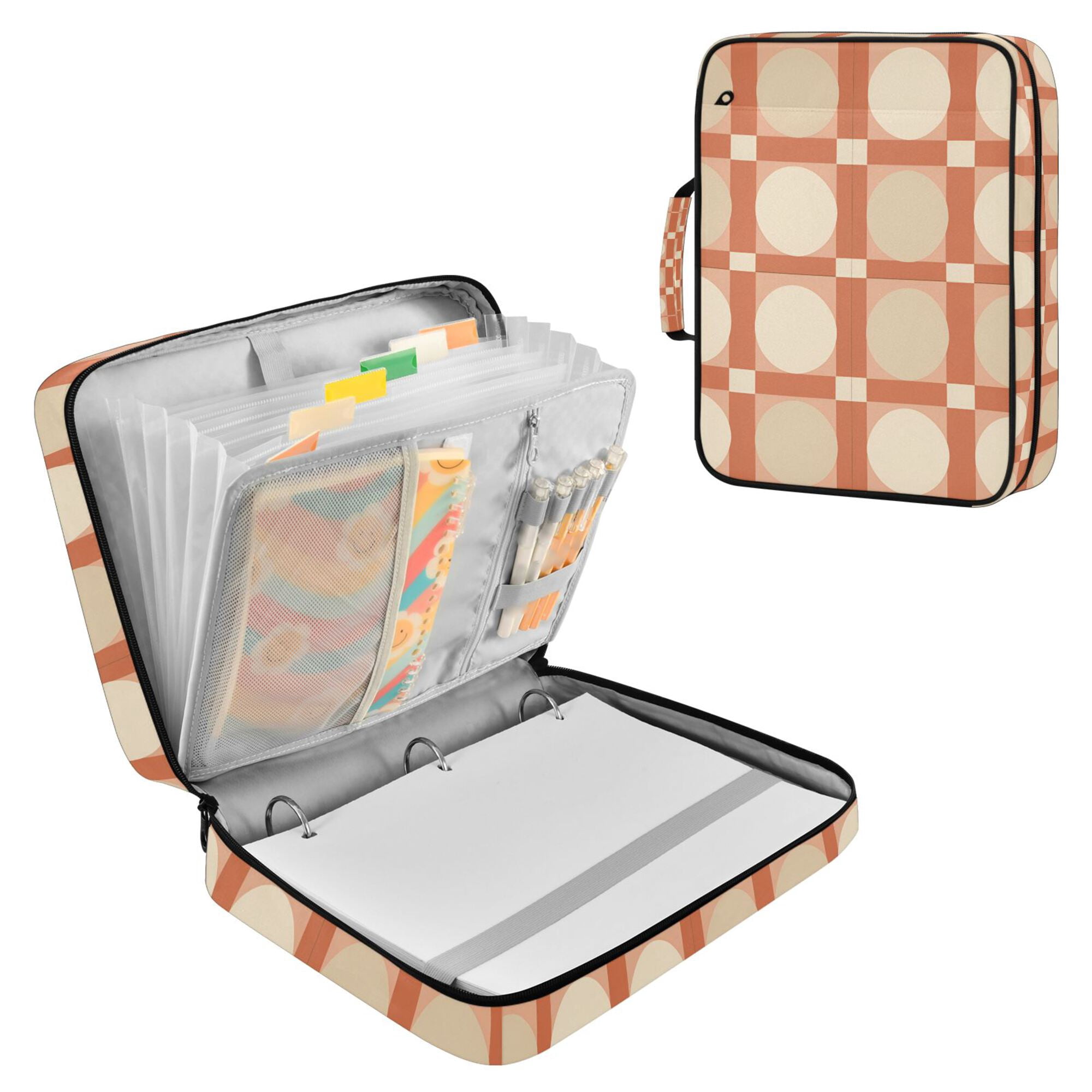 FORMRS Accordion File Folder A4 Size 7-Pocket Expanding Document Organizer Bag with 3 Ring Binder, Beige Geometric