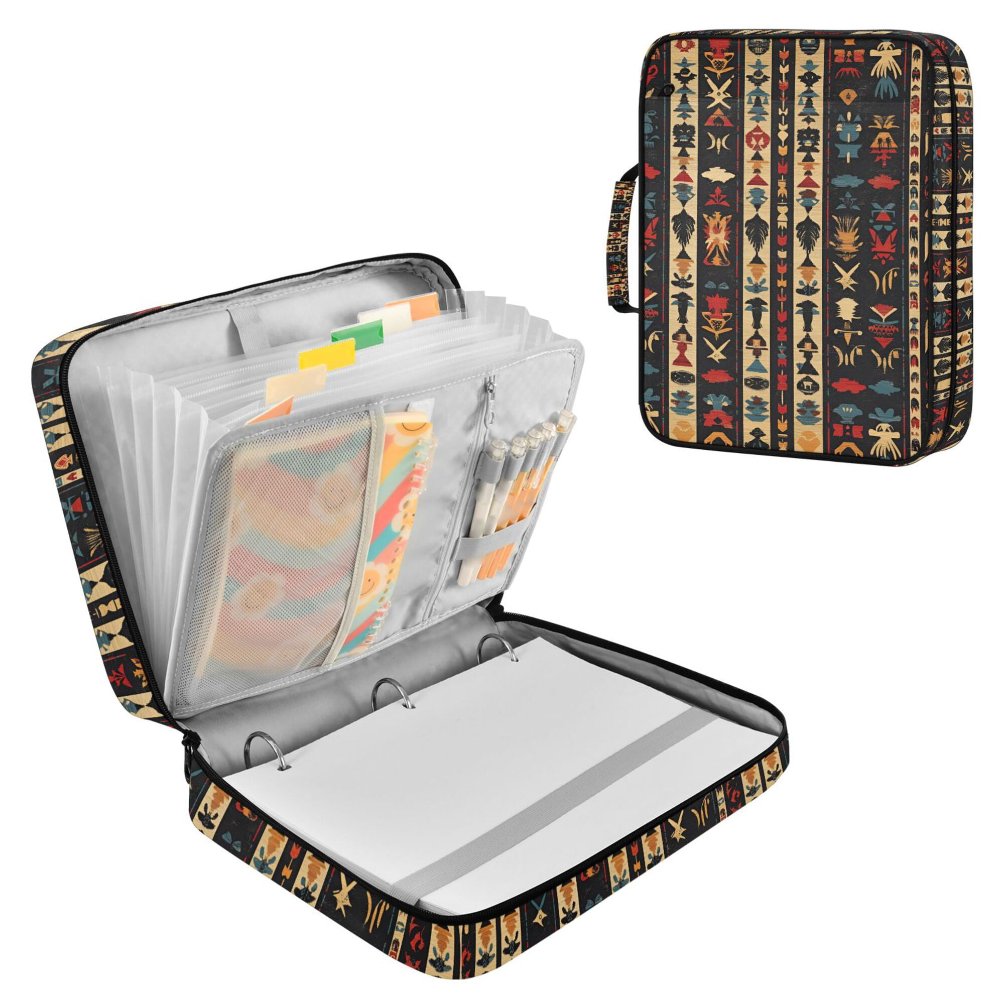 FORMRS Accordion File Folder A4 Size 7-Pocket Expanding Document Organizer Bag with 3 Ring Binder, Beige Geometric