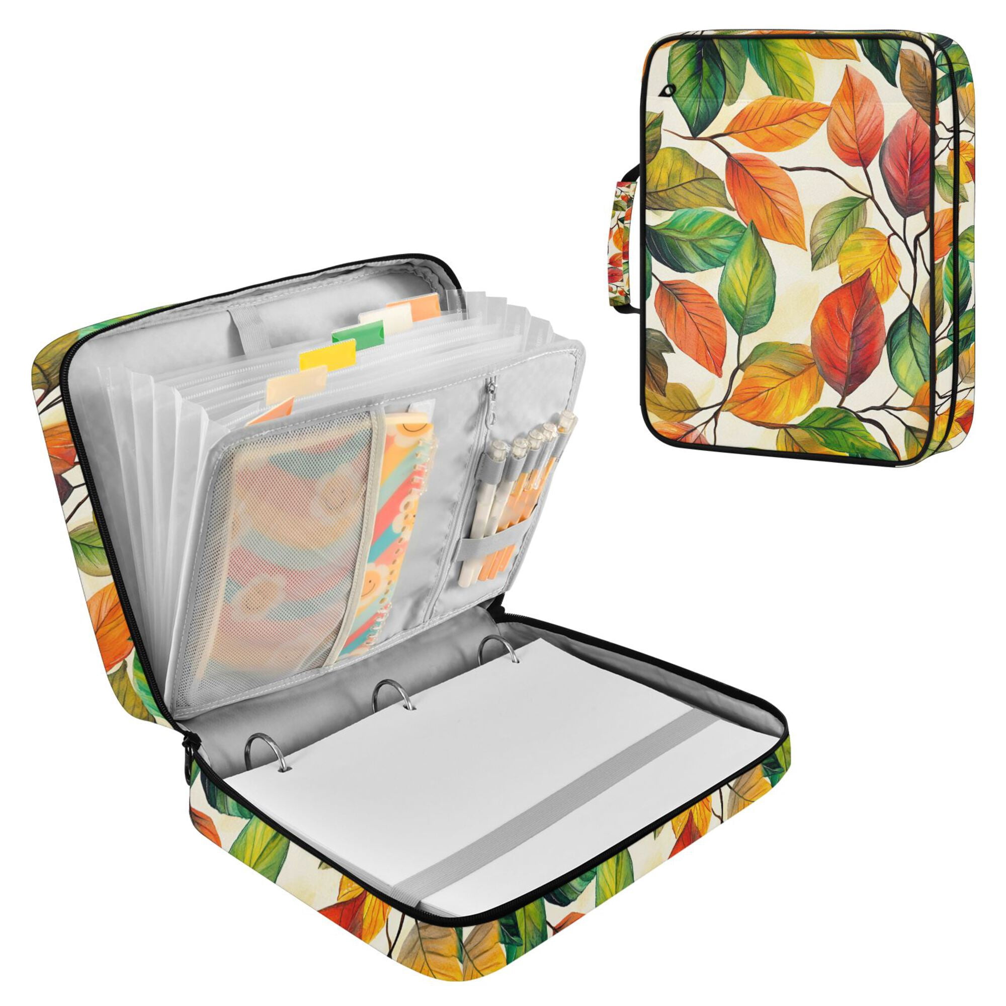 FORMRS Accordion File Folder A4 Size 7-Pocket Expanding Document Organizer Bag with 3 Ring Binder, Beige Leaves