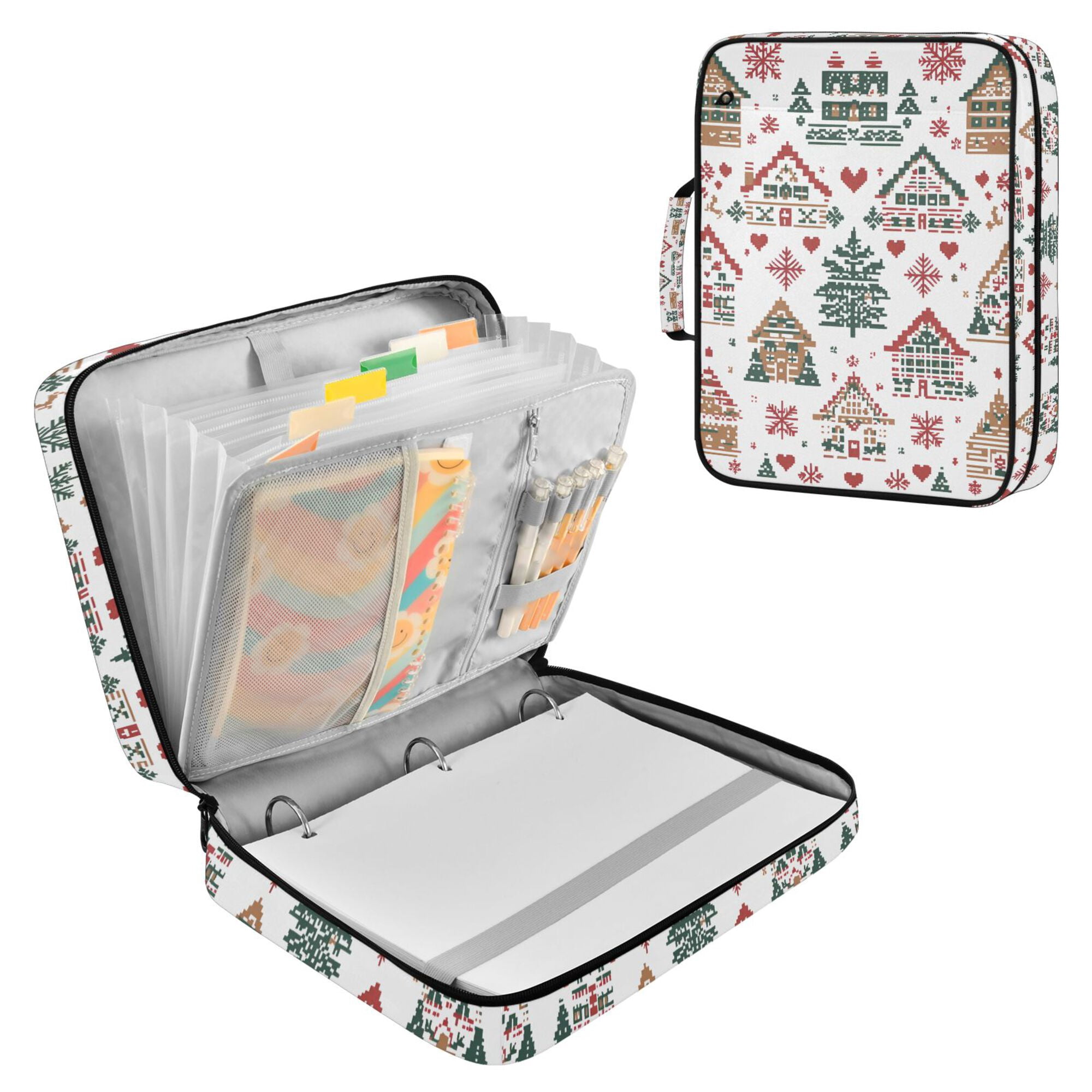 FORMRS Accordion File Folder A4 Size 7-Pocket Expanding Document Organizer Bag with 3 Ring Binder, Beige Nordic Christmas House