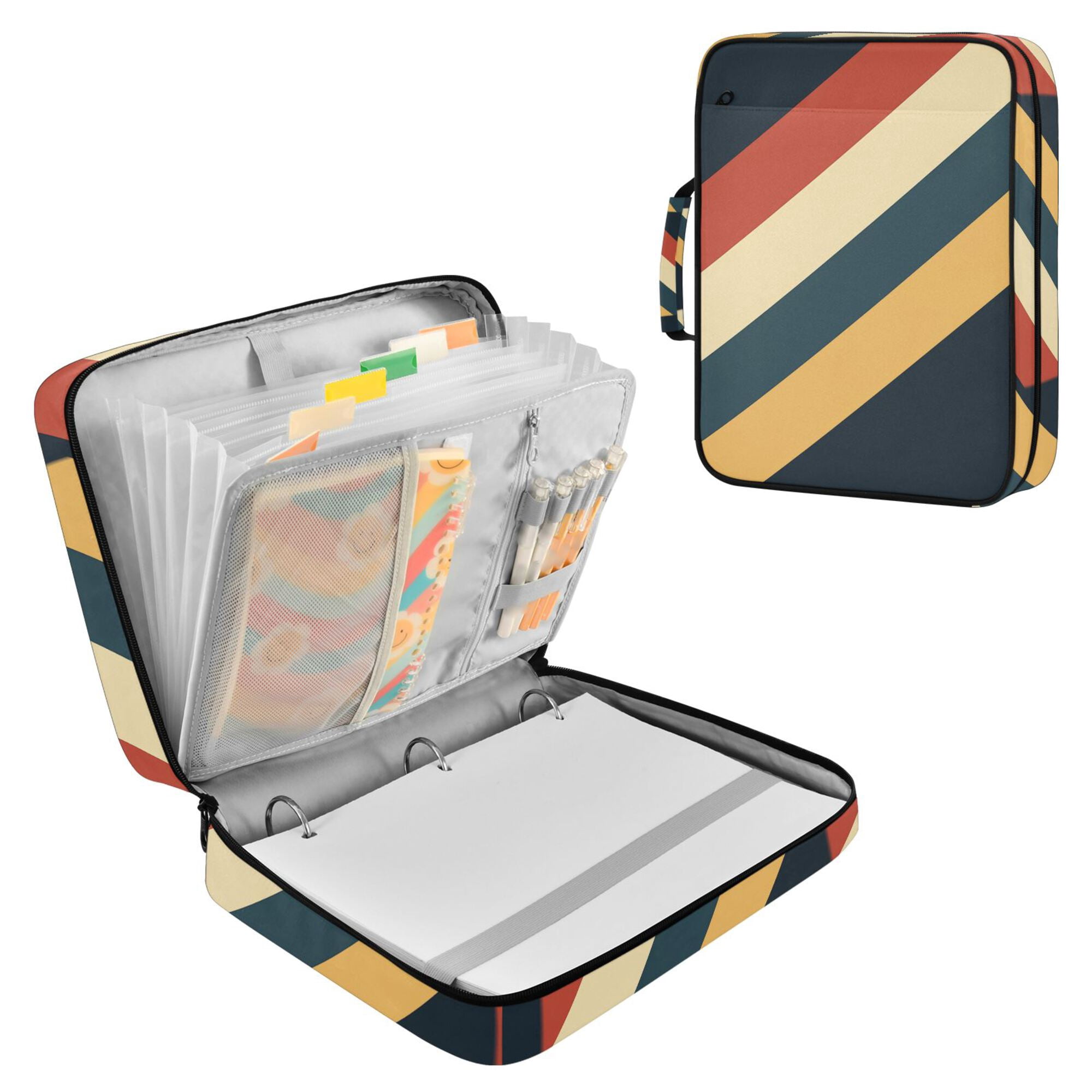 FORMRS Accordion File Folder A4 Size 7-Pocket Expanding Document Organizer Bag with 3 Ring Binder, Beige Stripes