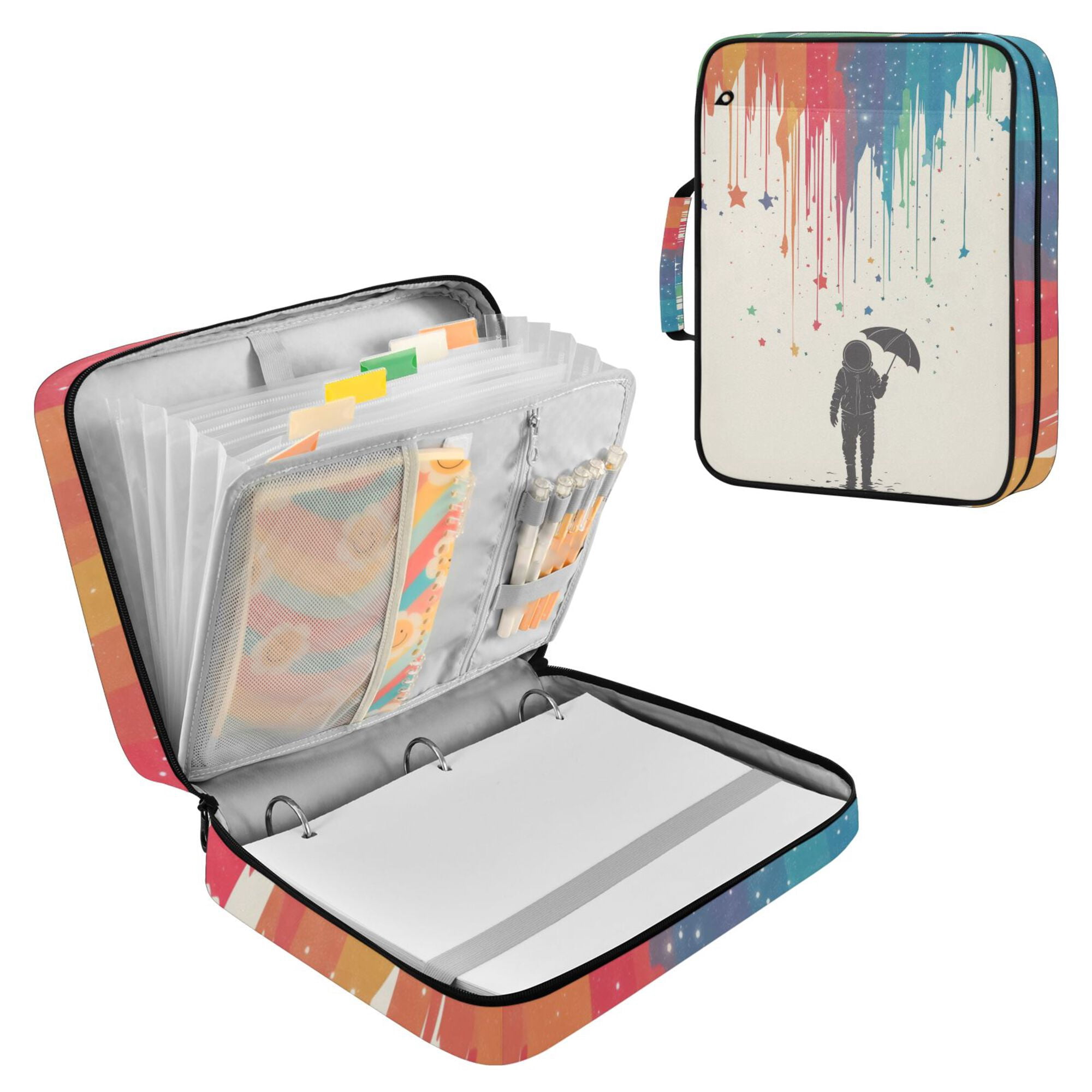 FORMRS Accordion File Folder A4 Size 7-Pocket Expanding Document Organizer Bag with 3 Ring Binder, Black Astronaut