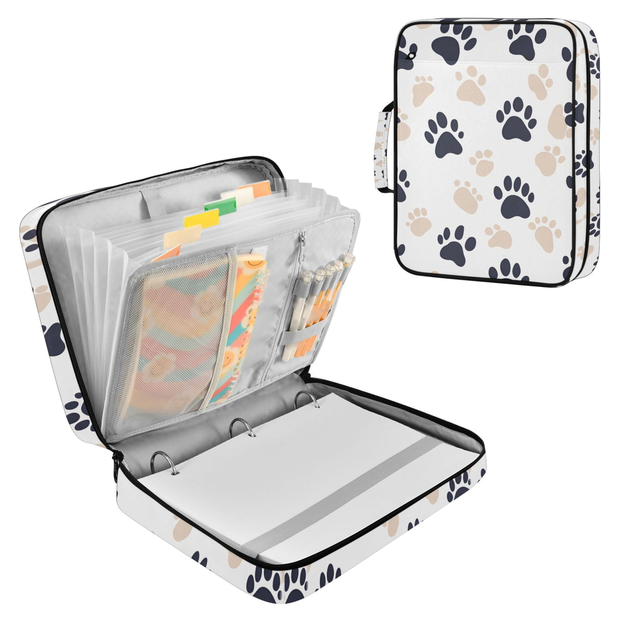 FORMRS Accordion File Folder A4 Size 7-Pocket Expanding Document Organizer Bag with 3 Ring Binder, Black Cat Paw