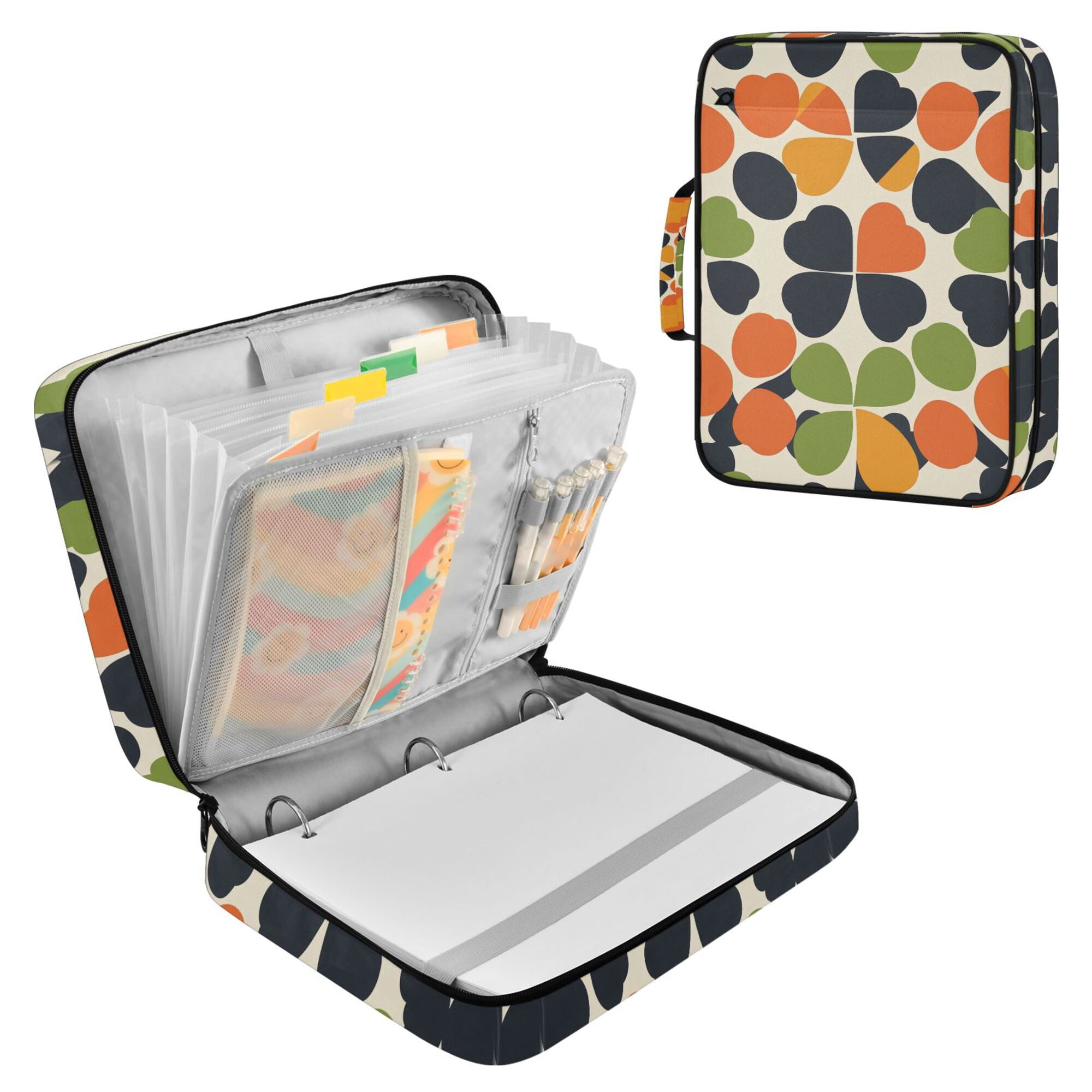 FORMRS Accordion File Folder A4 Size 7-Pocket Expanding Document Organizer Bag with 3 Ring Binder, Black Clover Pattern
