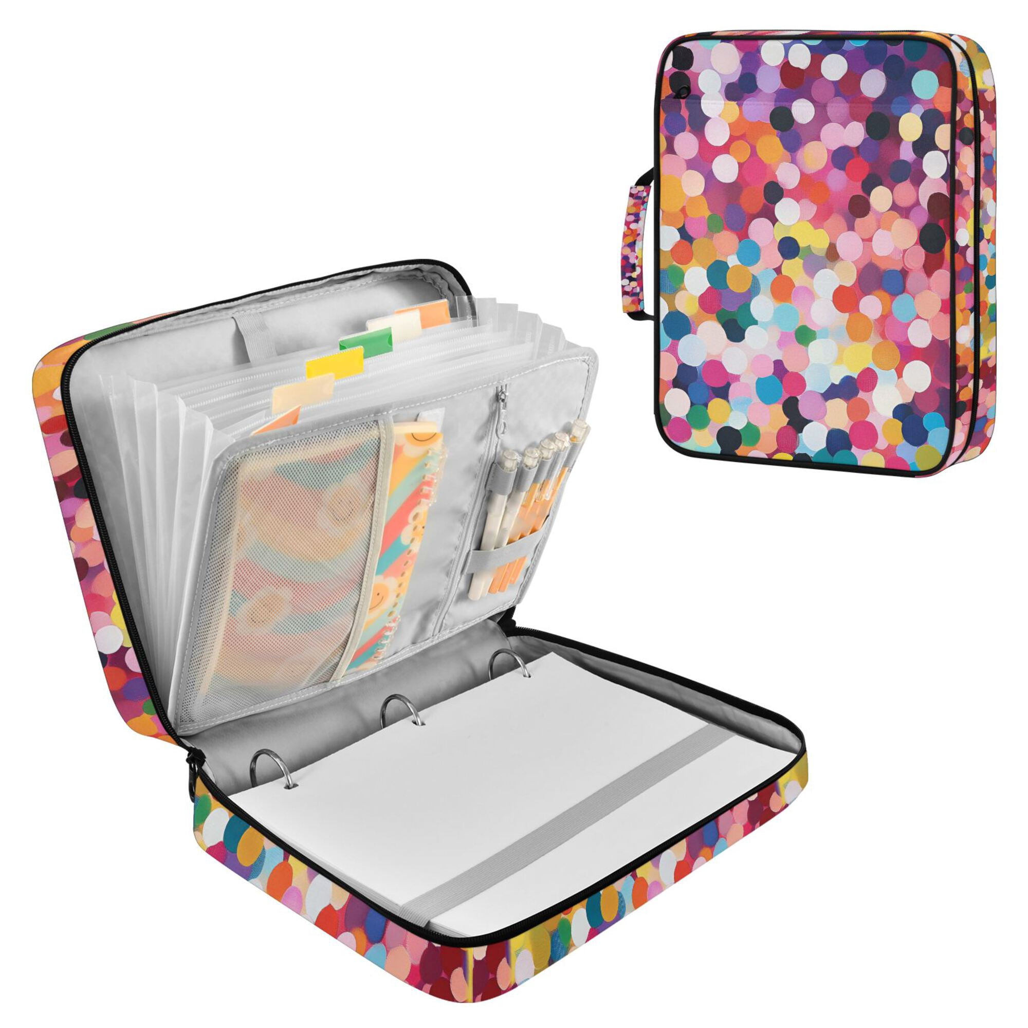 FORMRS Accordion File Folder A4 Size 7-Pocket Expanding Document Organizer Bag with 3 Ring Binder, Black Colorful Circles
