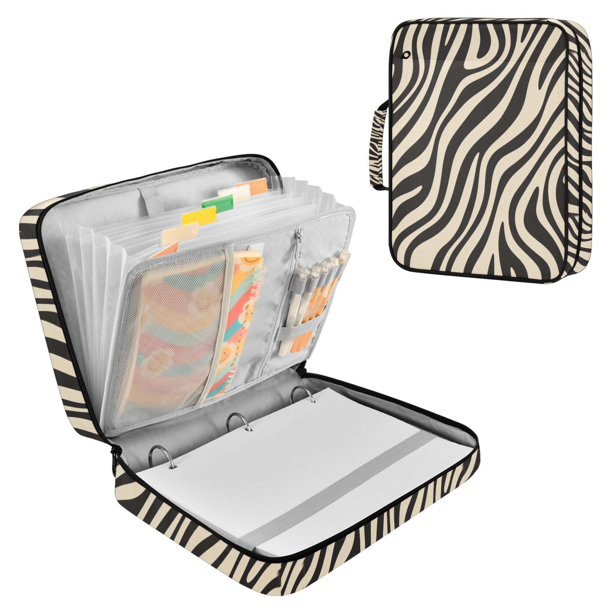 FORMRS Accordion File Folder A4 Size 7-Pocket Expanding Document Organizer Bag with 3 Ring Binder, Black Lines