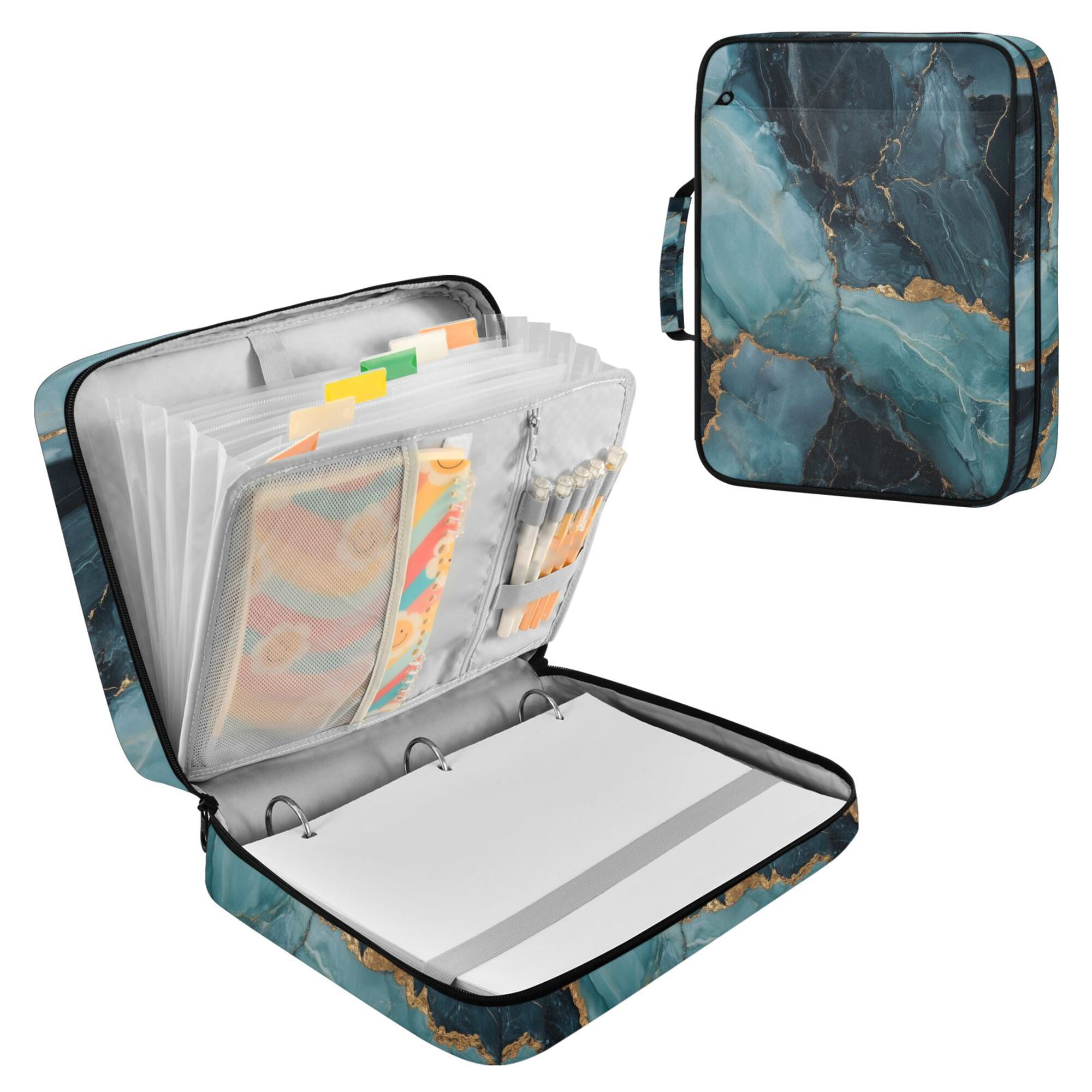 FORMRS Accordion File Folder A4 Size 7-Pocket Expanding Document Organizer Bag with 3 Ring Binder, Black Marble